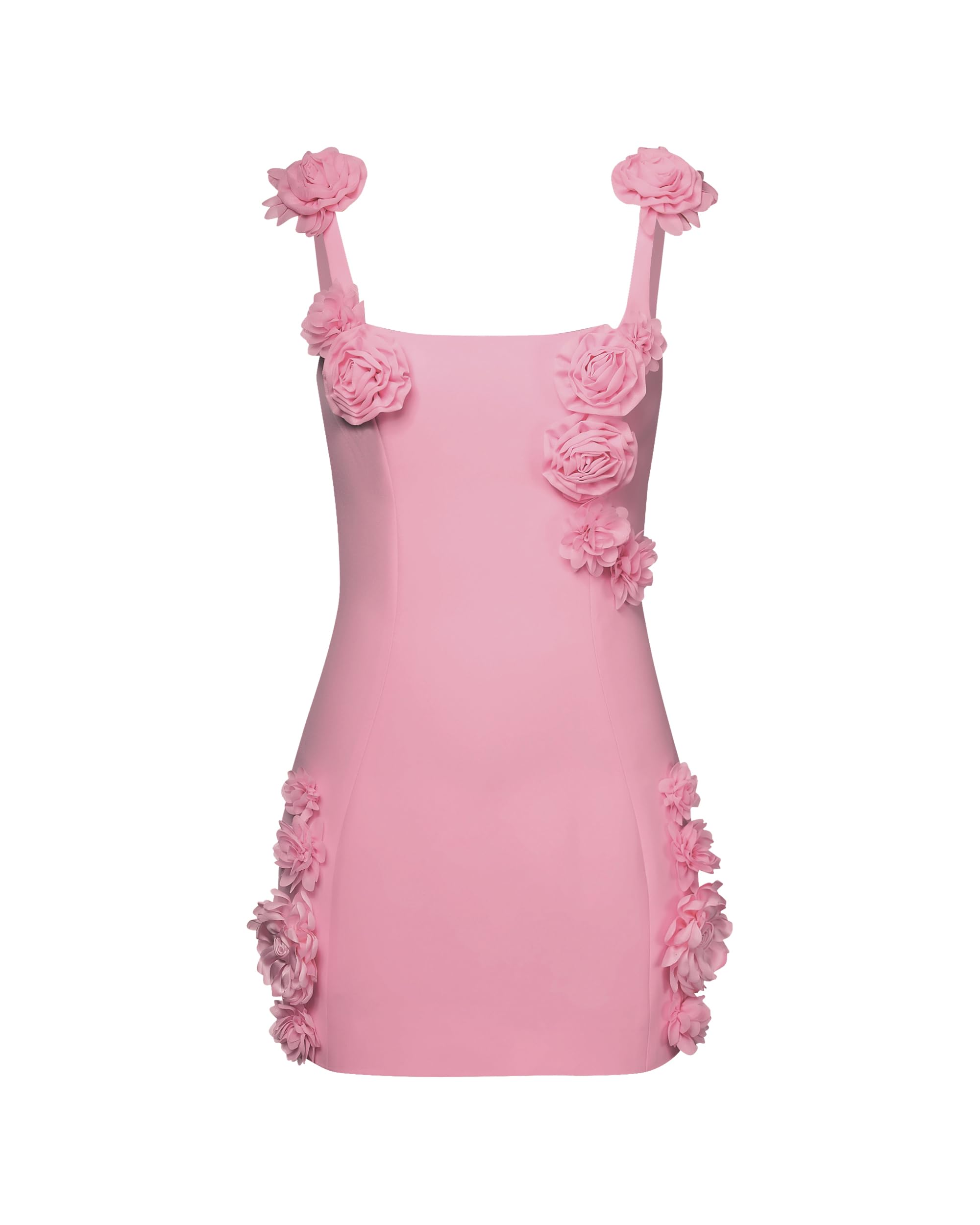 JW PEI Women's Elaina Pink Rosette Applique Mini Dress - Elegant Floral Cocktail Party Dress for Weddings, Date Nights & Special Occasions