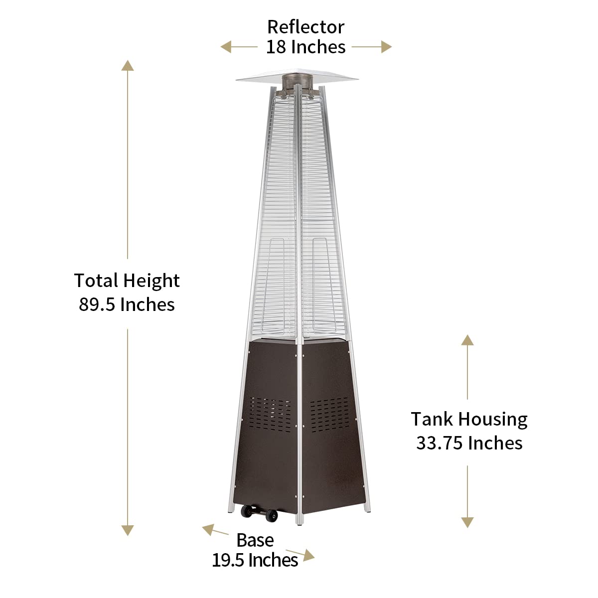 Kezato 42,000 BTU Bronze Outdoor Pyramid Patio Heater with Glass Tube, Wheels & Cover - Commercial & Residential Propane Heater for Backyard, Deck, Restaurant & Garden Parties