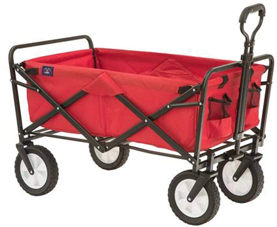 **Heavy Duty Outdoor Garden Wagon with Handle - All Terrain Air Tires, Foldable Utility Cart with Mesh Pouches - Perfect for Gardening, Yard Work, Camping & Home Storage**