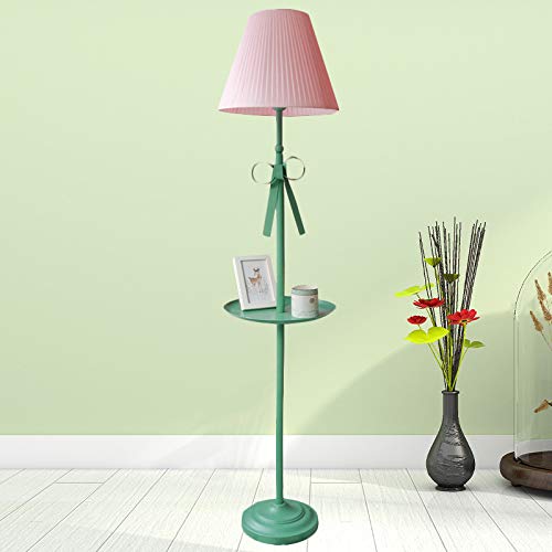 Nordic Pink Fabric Cone Floor Lamp with Bow & Plate - 1 Head Standing Light for Bedroom, Living Room & Office - Perfect for Bedside Nightstand, Reading Nook & Cozy Corner Lighting