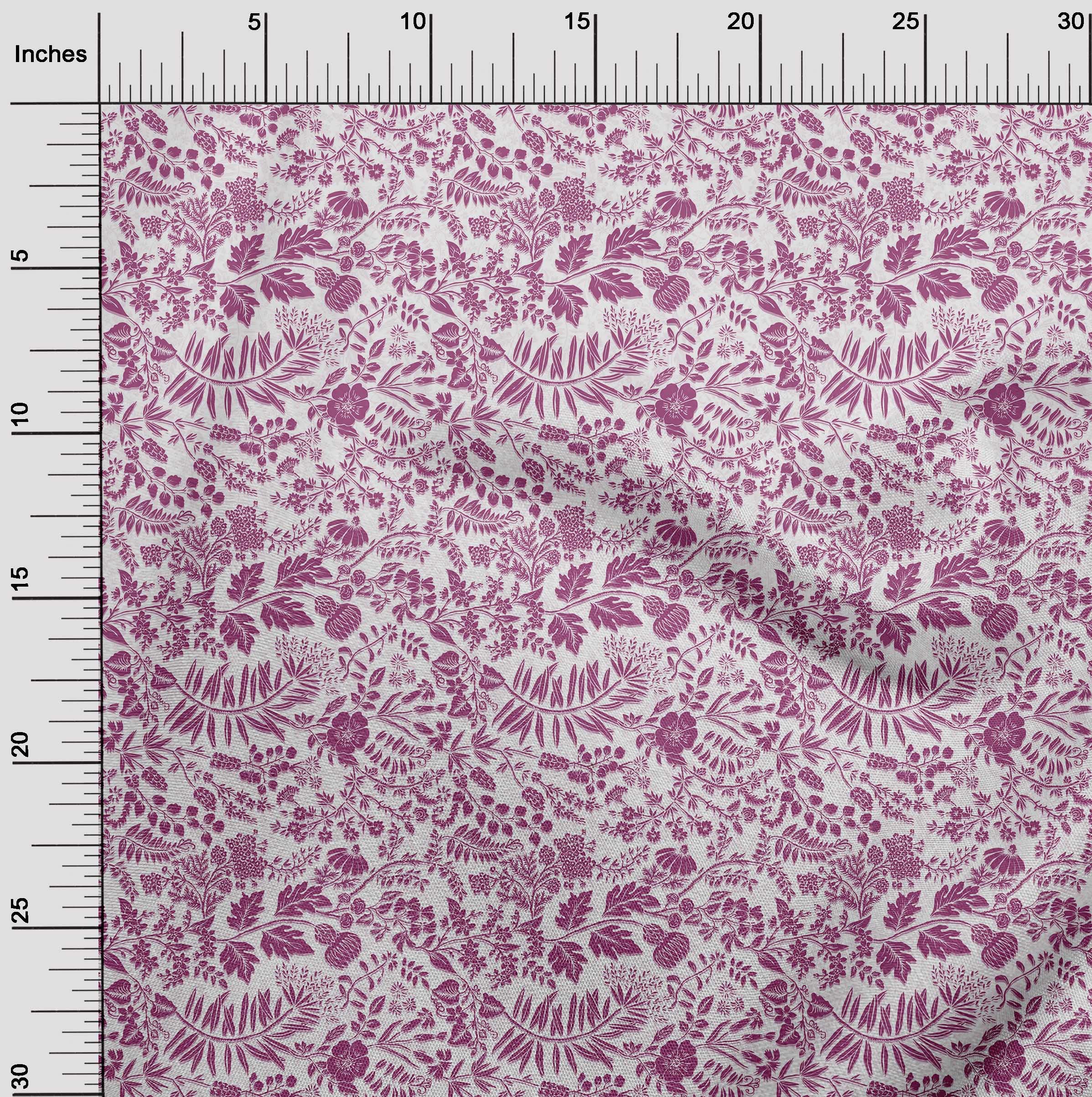 oneOone Cotton Cambric Pink Floral Silhouette Printed Fabric - 56 Inch Wide for DIY Clothing, Dresses, Quilting & Home Decor Sewing Supplies | Premium Quality by The Yard