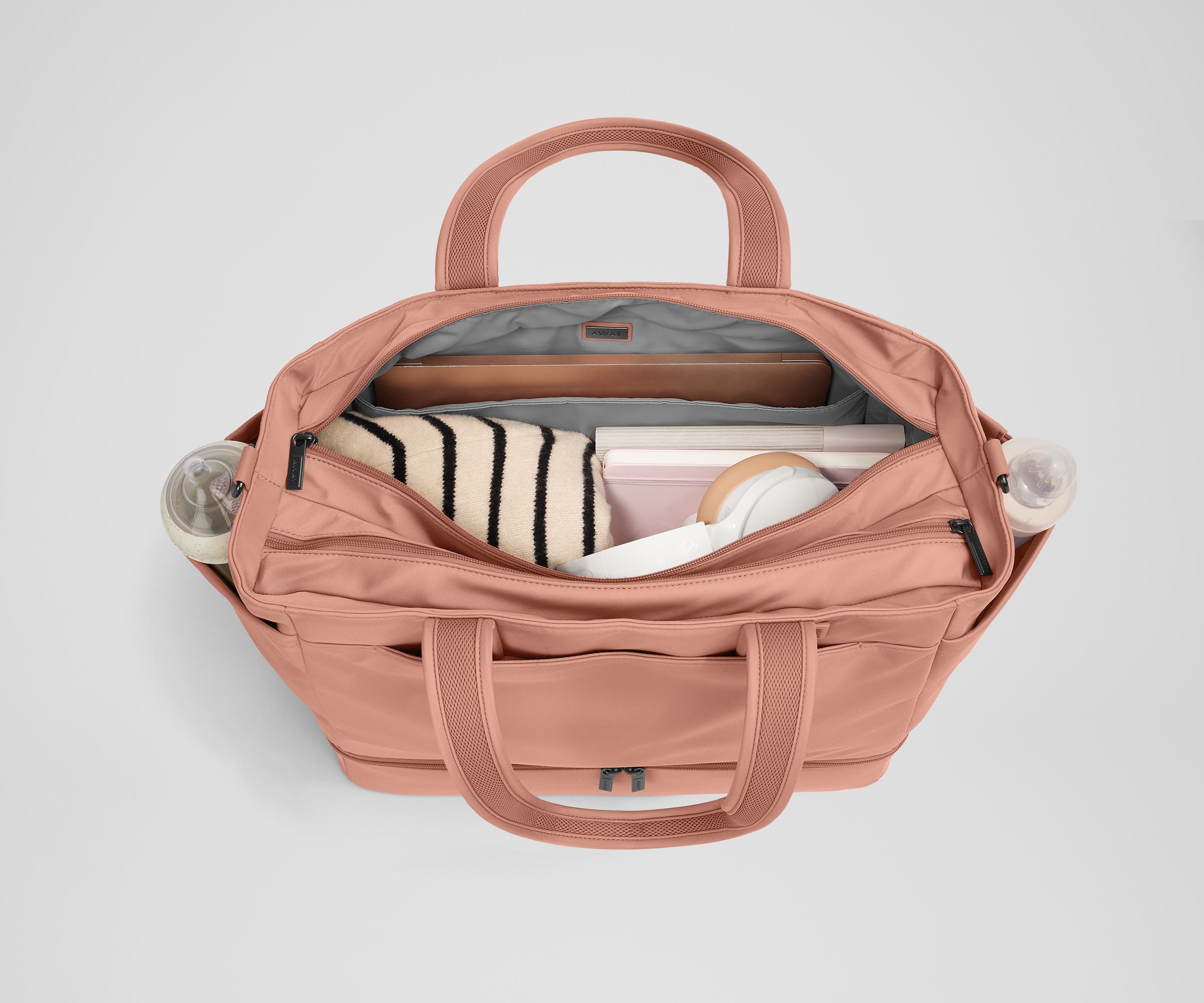 Clay Pink Double Diaper Tote Bag - Large Waterproof Baby Essentials Organizer for Moms | Perfect for Daycare, Travel & On-the-Go Parenting