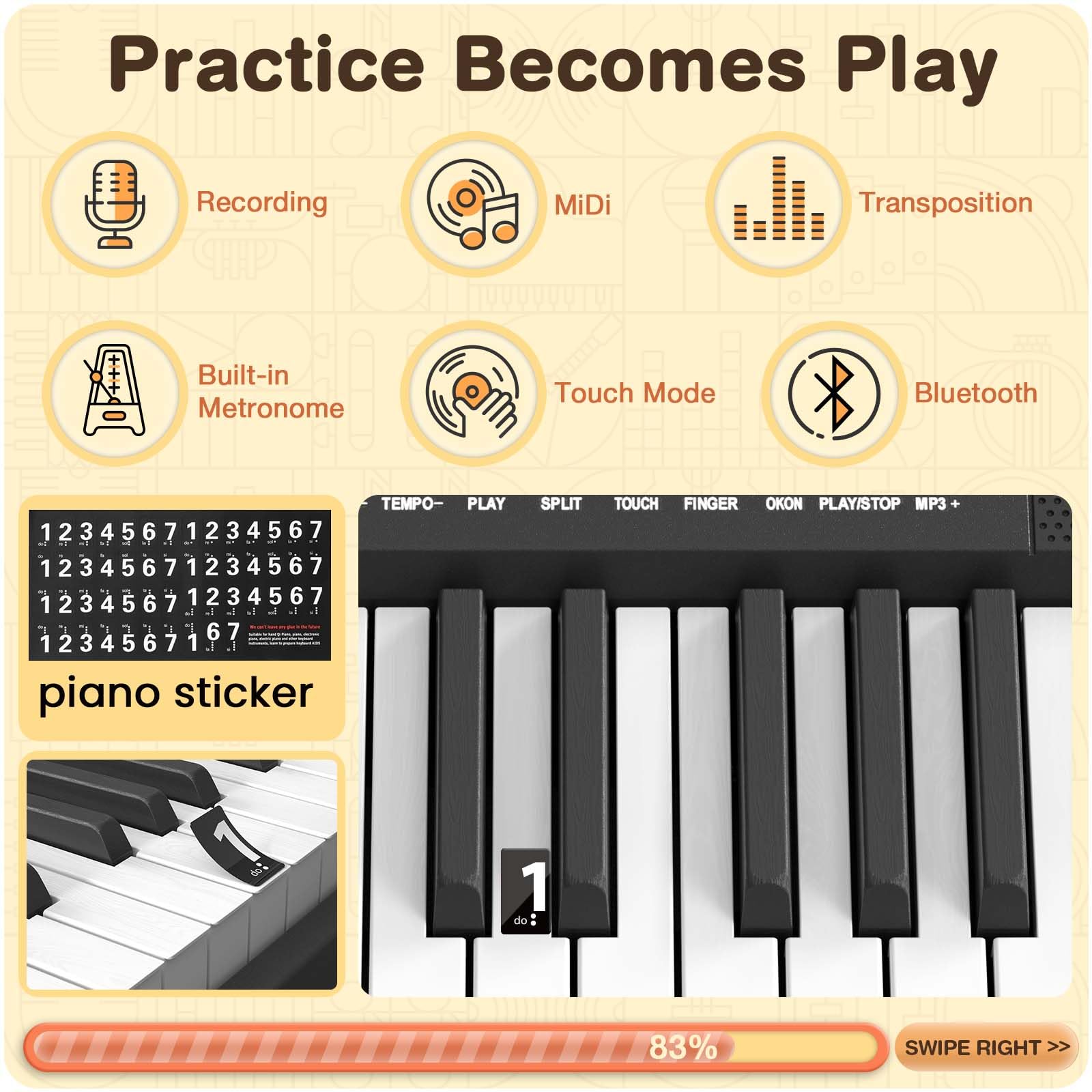 Best Electric Piano Keyboard with Pedal - 61 Key Portable Digital Piano w/ 128 Tones, Bluetooth & MIDI Support - Includes Bench, Stand, Headphones & Stickers - Perfect for Beginners, Home Practice & Live Performances (FPK61)