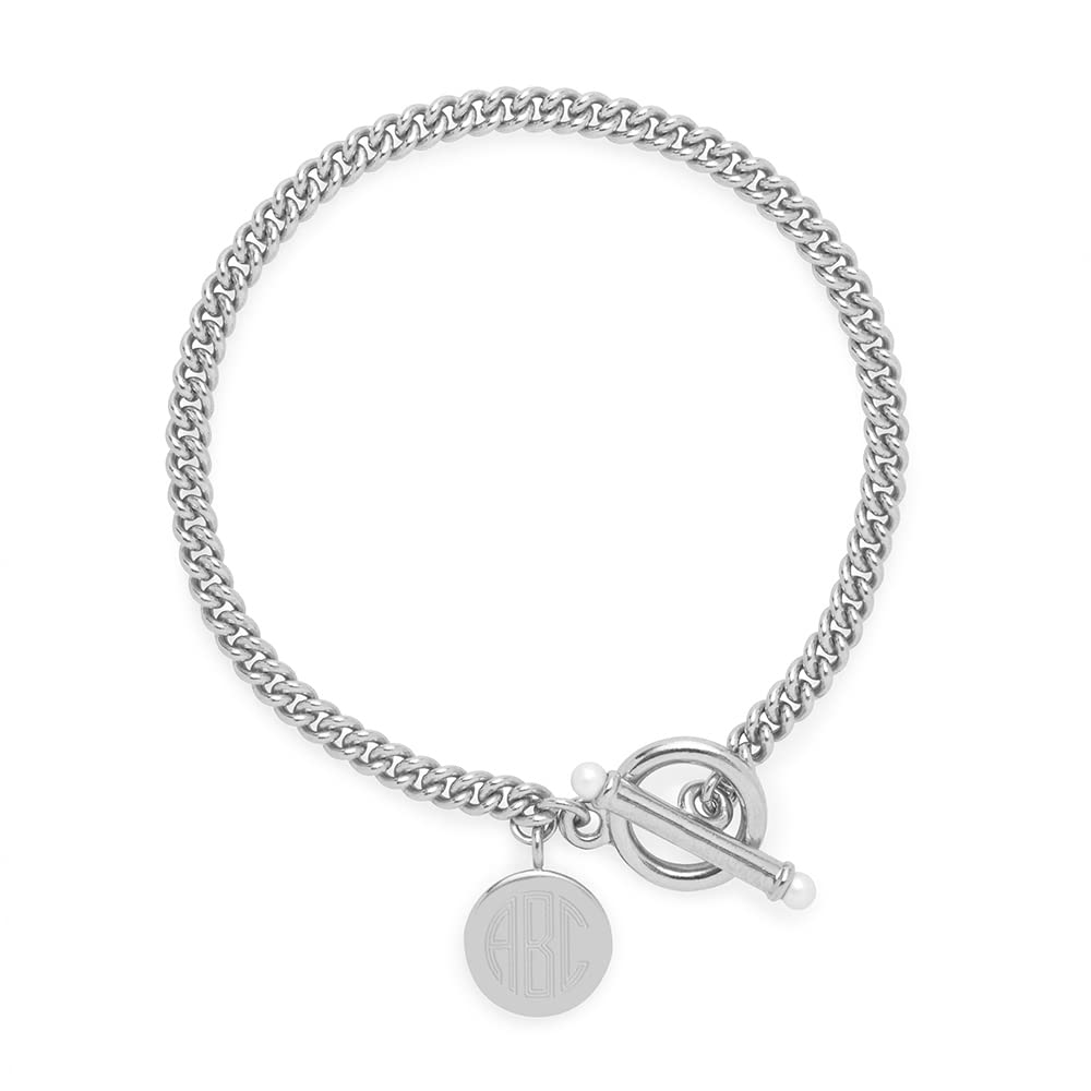 Custom Engraved Gold Toggle Bracelet for Women - Personalized Monogram Initial Jewelry Gift (7