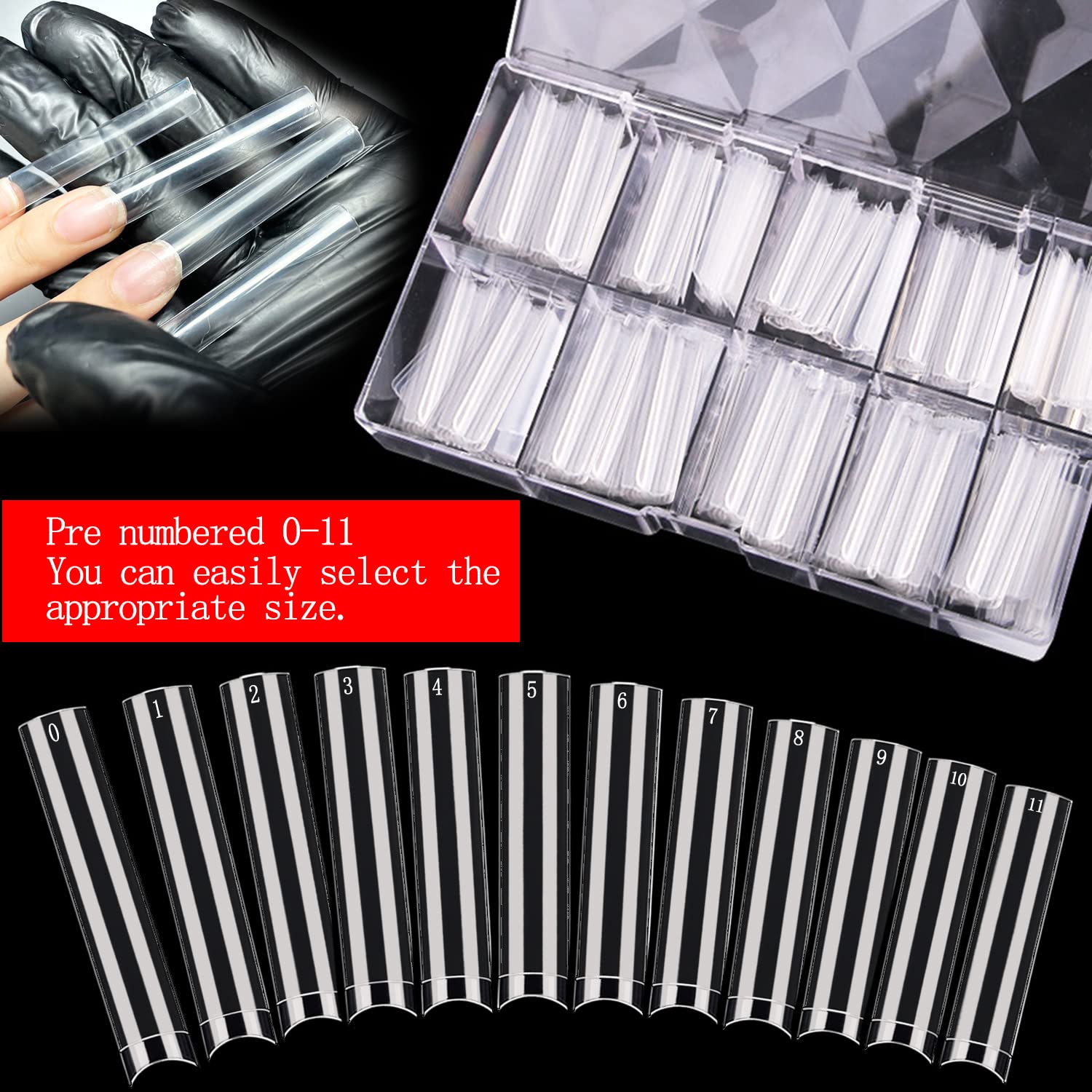 504PCS XXXL No C Curve Clear Square Nail Tips - Extra Long Flat Fake Nails for Acrylics, 12 Sizes Half Cover French Manicure with Storage Box | Professional Salon & DIY Home Nail Art Supplies