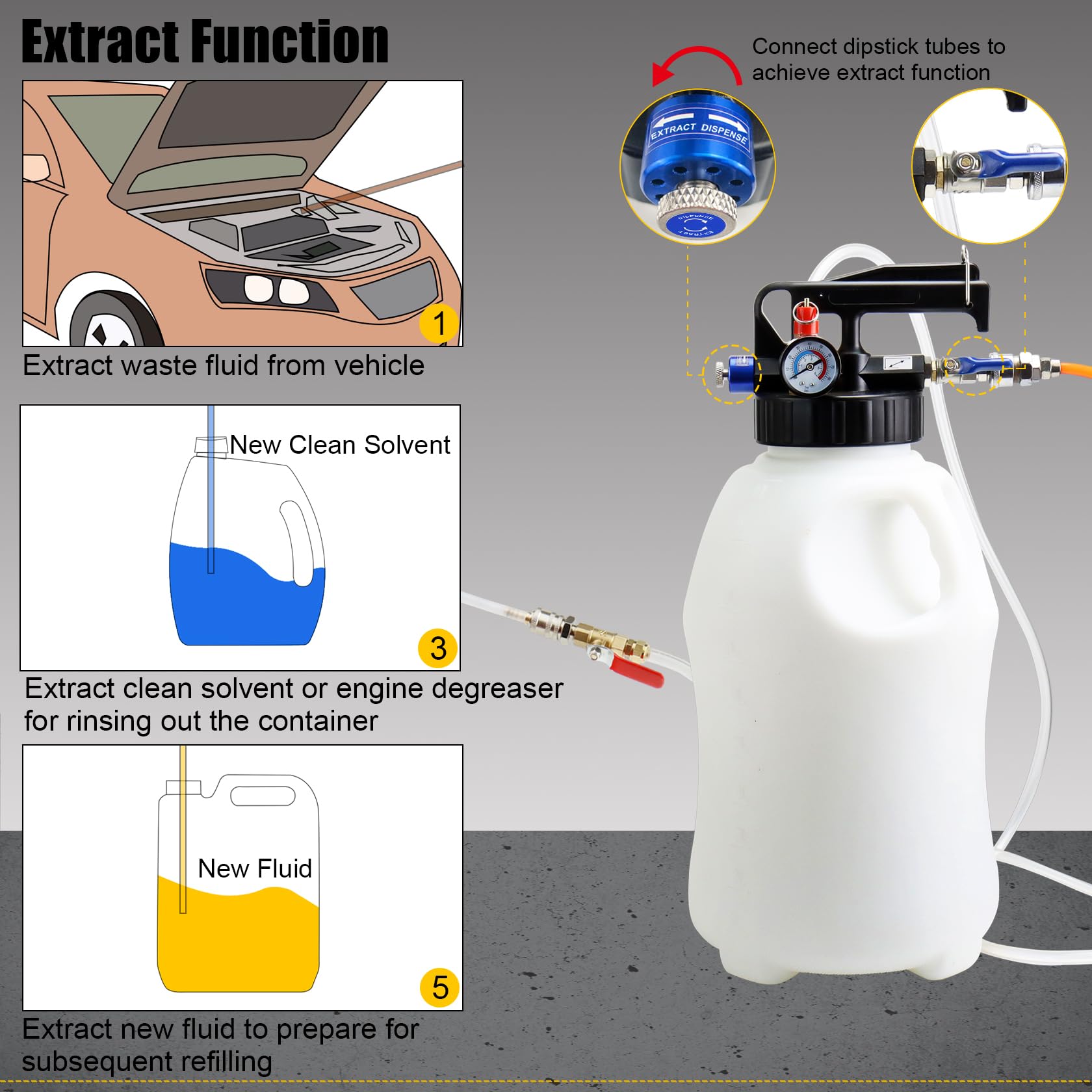 10L Pneumatic Fluid Extractor Dispenser Set - ATF Oil Change Kit for Engine, Transmission, Differential & Power Steering - Includes Pump & Black Case - Perfect for DIY Car Maintenance & Fluid Replacement