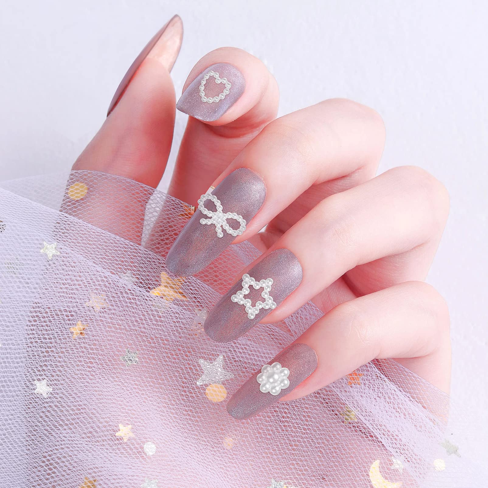 Minkissy 1 Box Nail Art Decorations - 500pcs Flat White Pearl Nail Charms for Manicure, DIY Nail Art Supplies & Nail Decoration Accessories - Perfect for Home Salon, Bridal Nails & Party Nail Art Designs