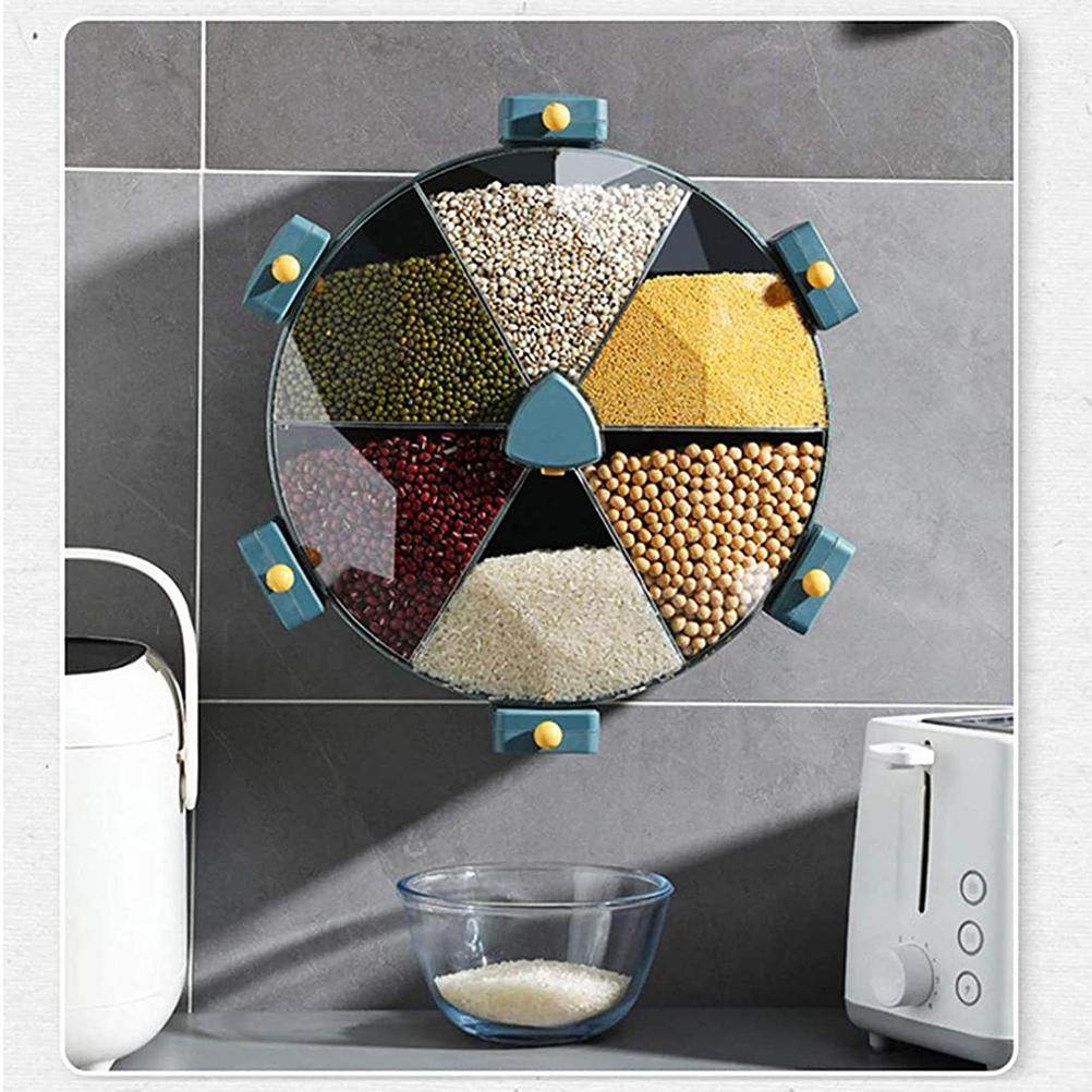 Wall Mount Rotating Cereal Grain Dispenser Organizer - Kitchen Storage Solution for Cereals, Rice, Pasta & Dry Goods - Perfect for Pantry Organization & Easy Access
