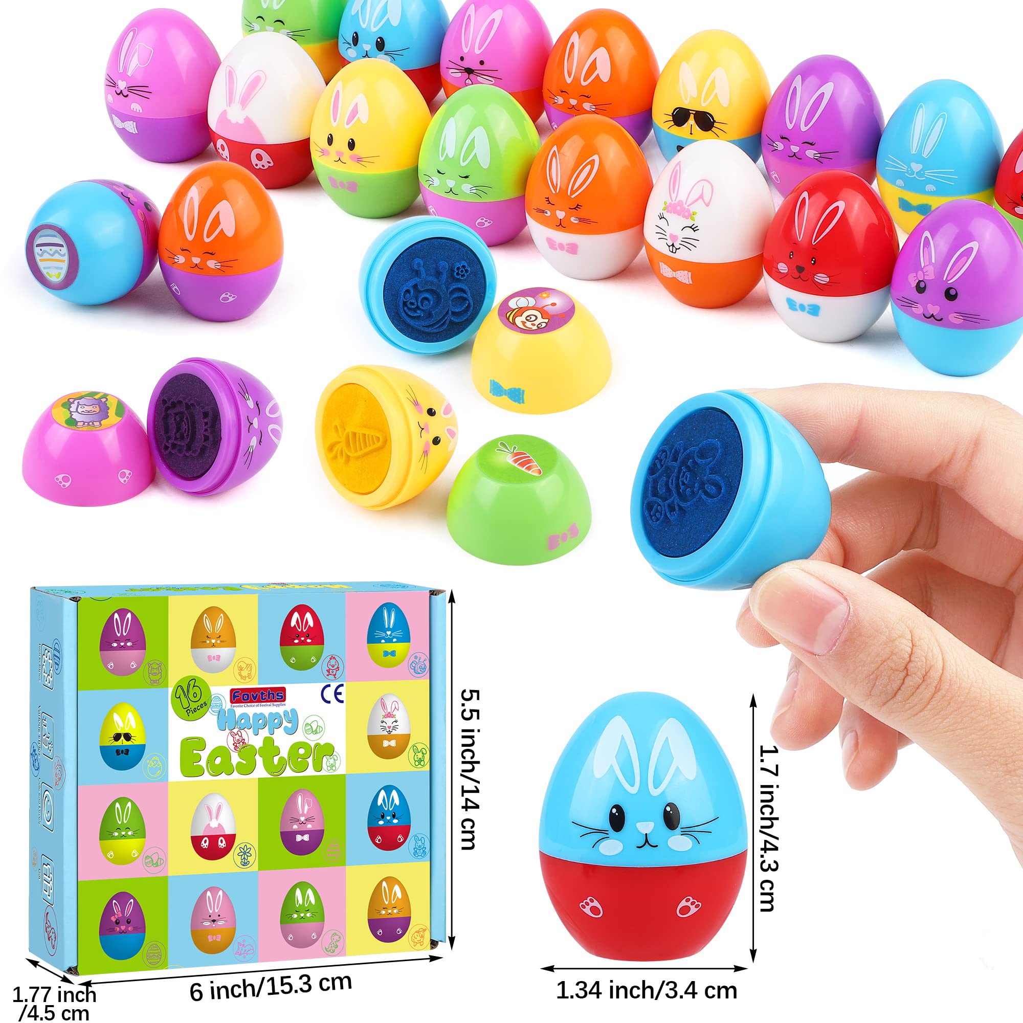 Fovths 16-Piece Self-Inking Easter Egg Stamp Set - DIY Decorating Stamps for Easter Party Favors, Basket Stuffers & Egg Hunts | Perfect for School Crafts & Holiday Celebrations