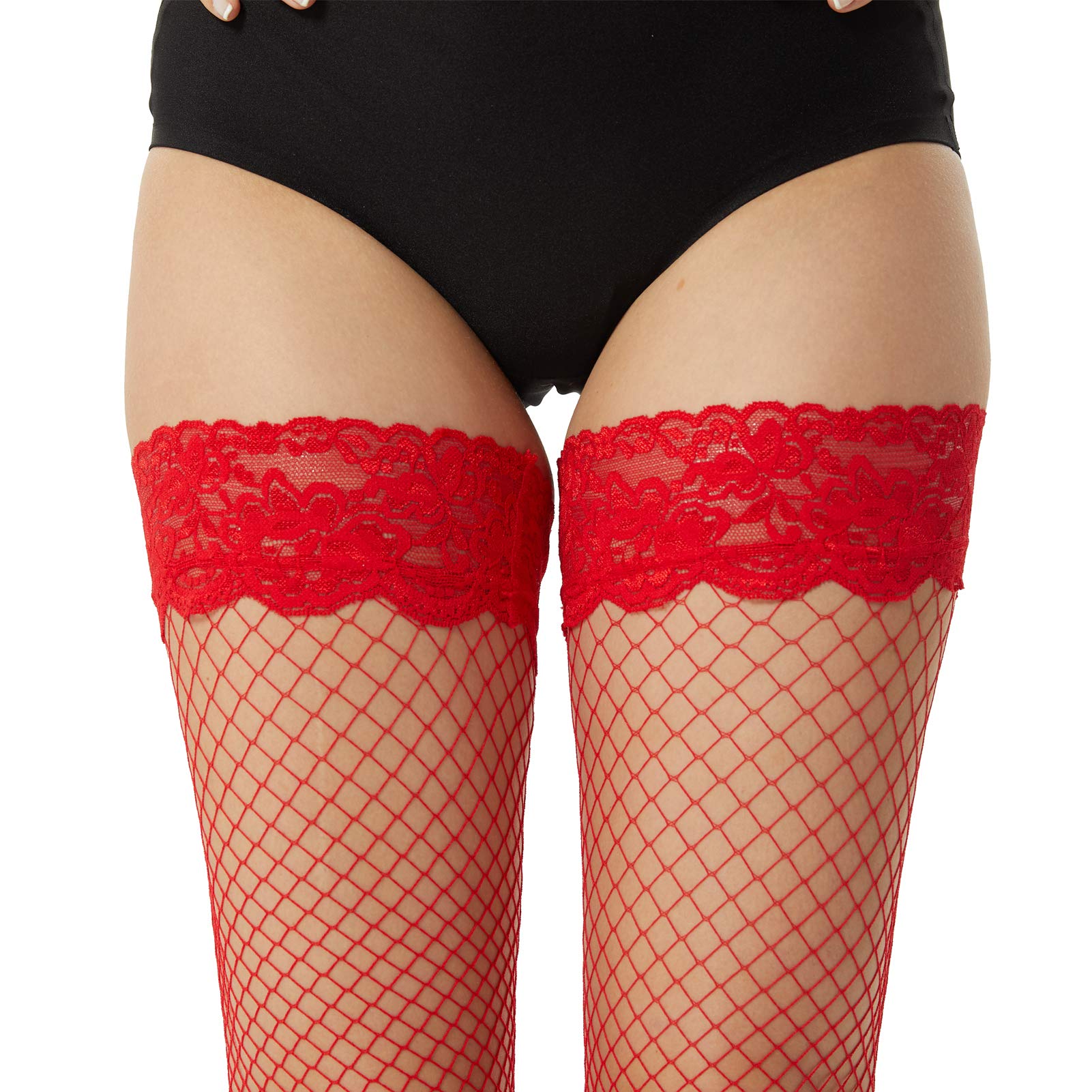 MANZI Fishnet Hold Up Stockings for Women - Sexy Lace Net Stockings & Lingerie for Date Night, Cosplay, and Boudoir Photography