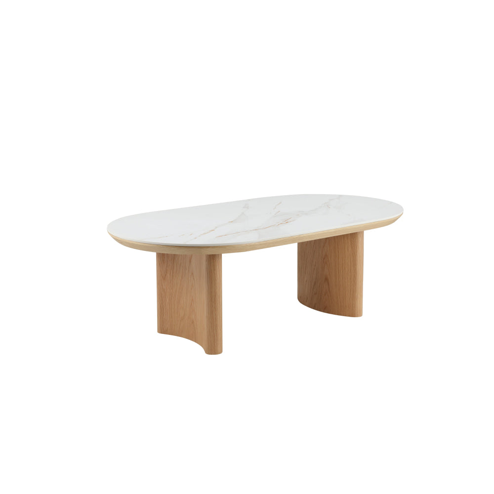 Modern Rectangular Matte Ceramic Coffee Table with Natural/White Finish - Perfect for Living Room, Office or Lounge Area