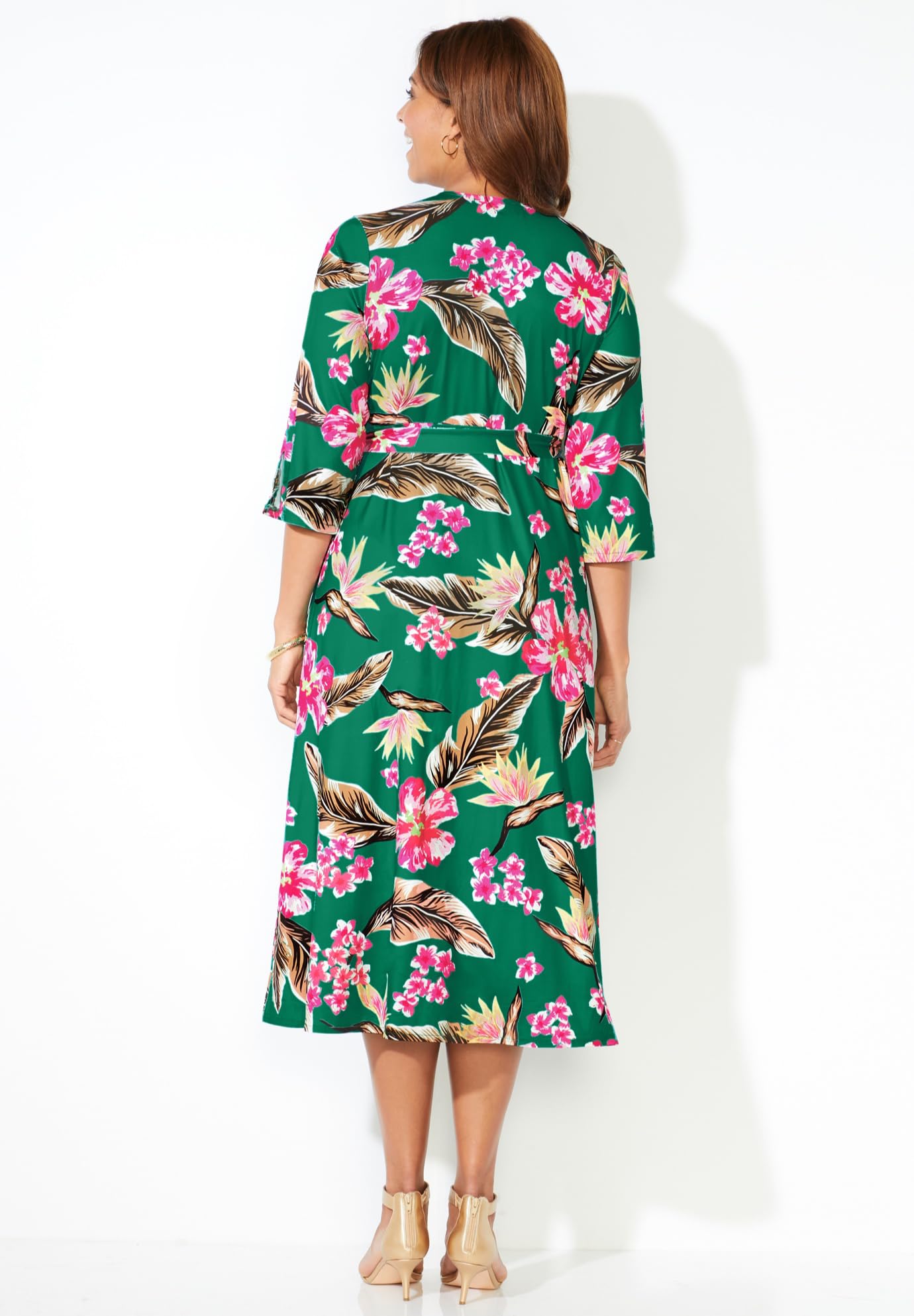 Catherine's Women's Plus Size Easy Faux Wrap Dress - Flattering Stretch Fit for Curvy Women | Perfect for Office, Party & Special Occasions