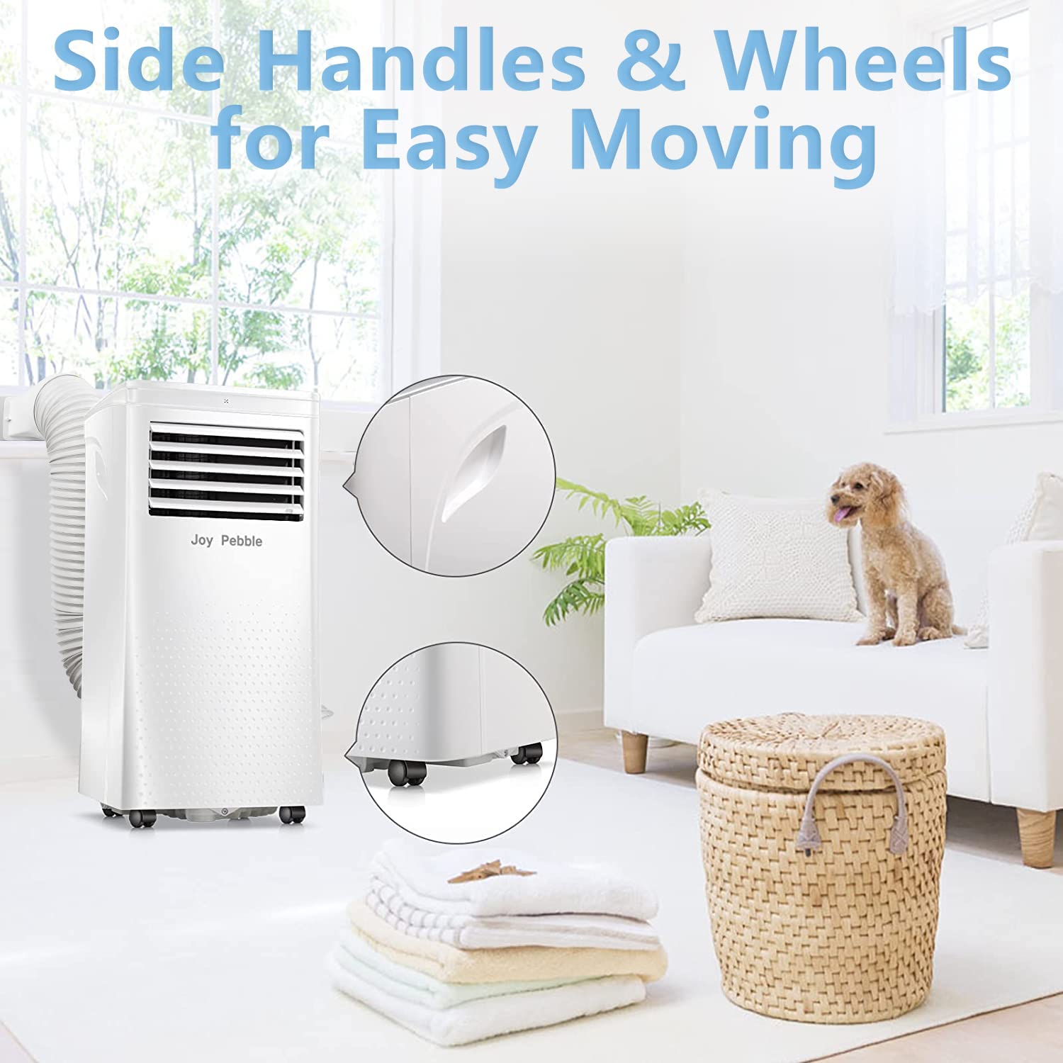 Joy Pebble 8000 BTU Portable Air Conditioner - 3-in-1 Cooling Unit with Fan & Dehumidifier for Small Rooms Up to 350 sq.ft - Energy Efficient ECO Mode, 2 Fan Speeds, 24H Timer & Remote Control - Perfect for Bedrooms, Offices, and Apartments