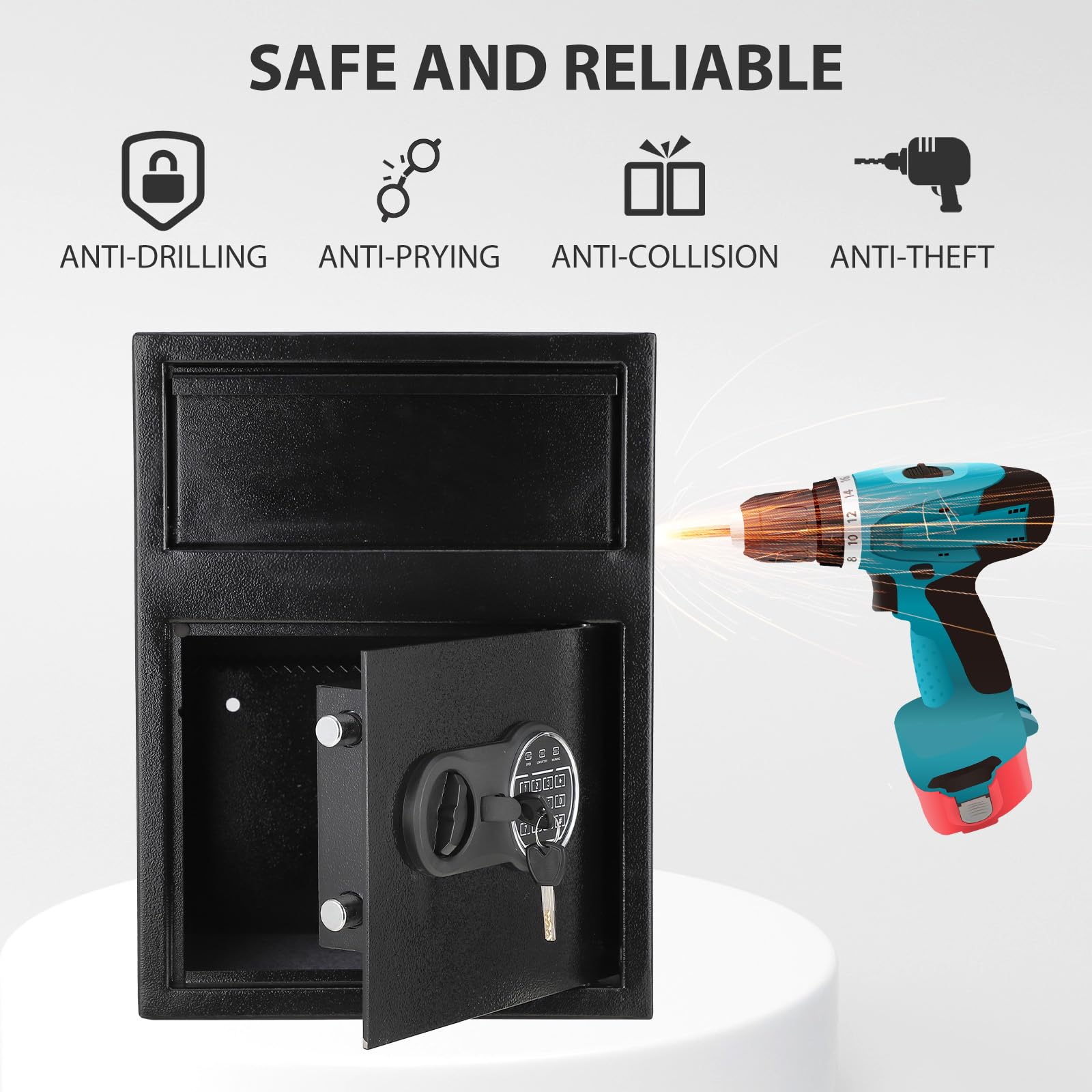 Digital Depository Safe Box - Electronic Steel Safe with Keypad & Emergency Keys | Secure Locking Drop Box for Cash, Jewelry & Valuables | Ideal for Home, Office & Retail Security