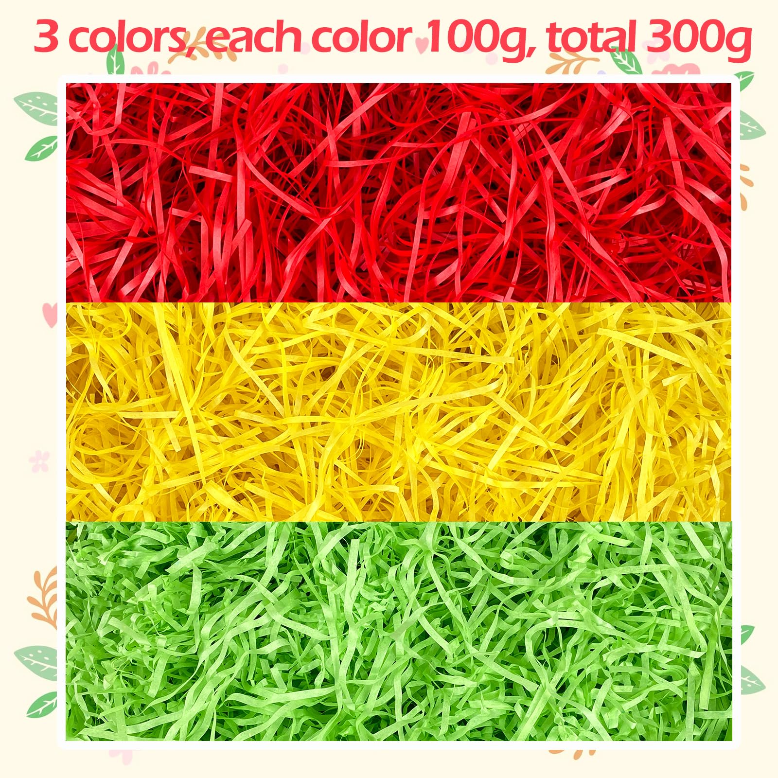 Eco-Friendly 10.5oz (300g) Recyclable Raffia Paper Shreds - Bulk Easter Basket Grass Filler for DIY Crafts, Party Decorations & Spring Celebrations