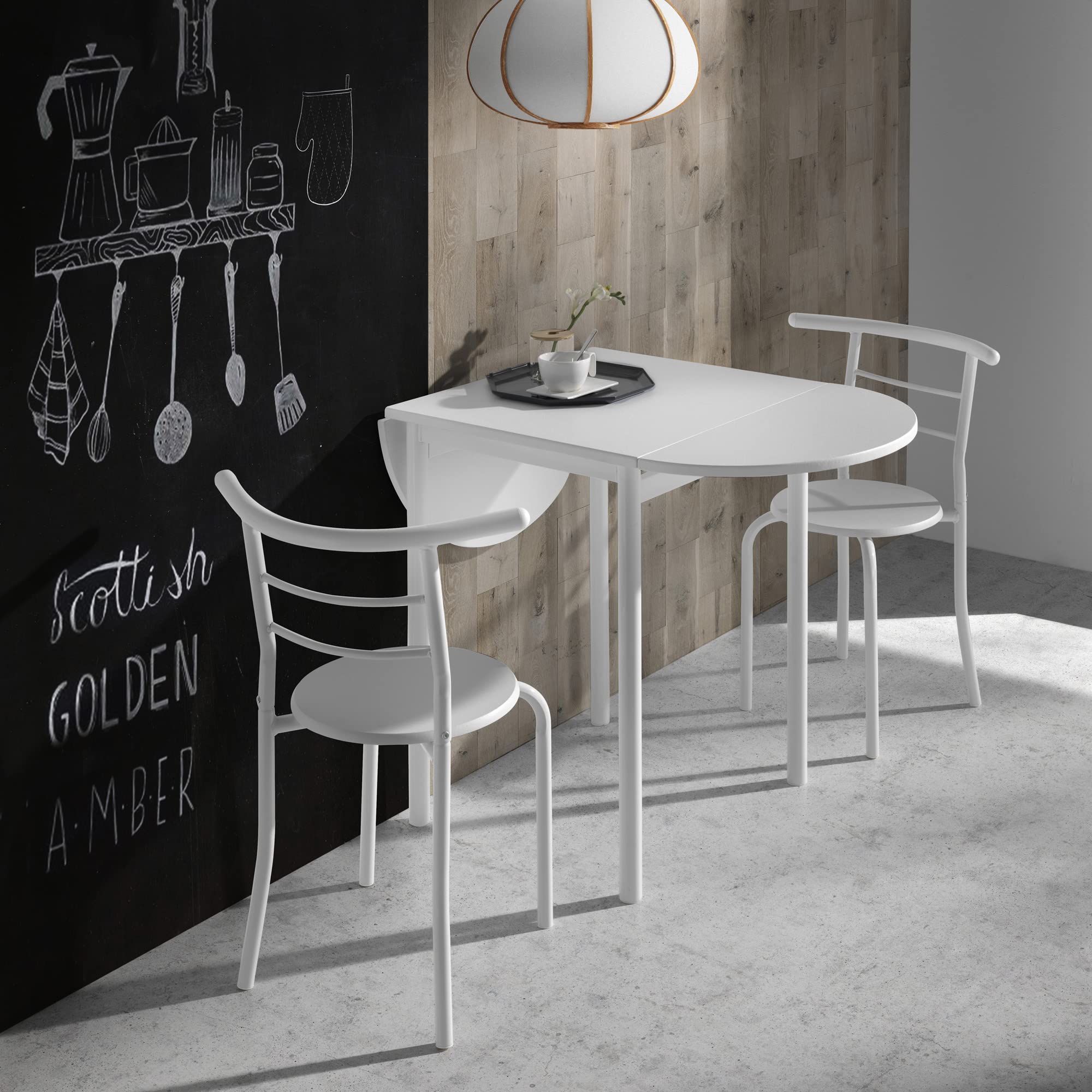 MOMMA HOME Extendable Kitchen Dining Table Set with 2 Chairs - White - Space Saving Expandable Table for Small Kitchens, Breakfast Nooks & Apartments