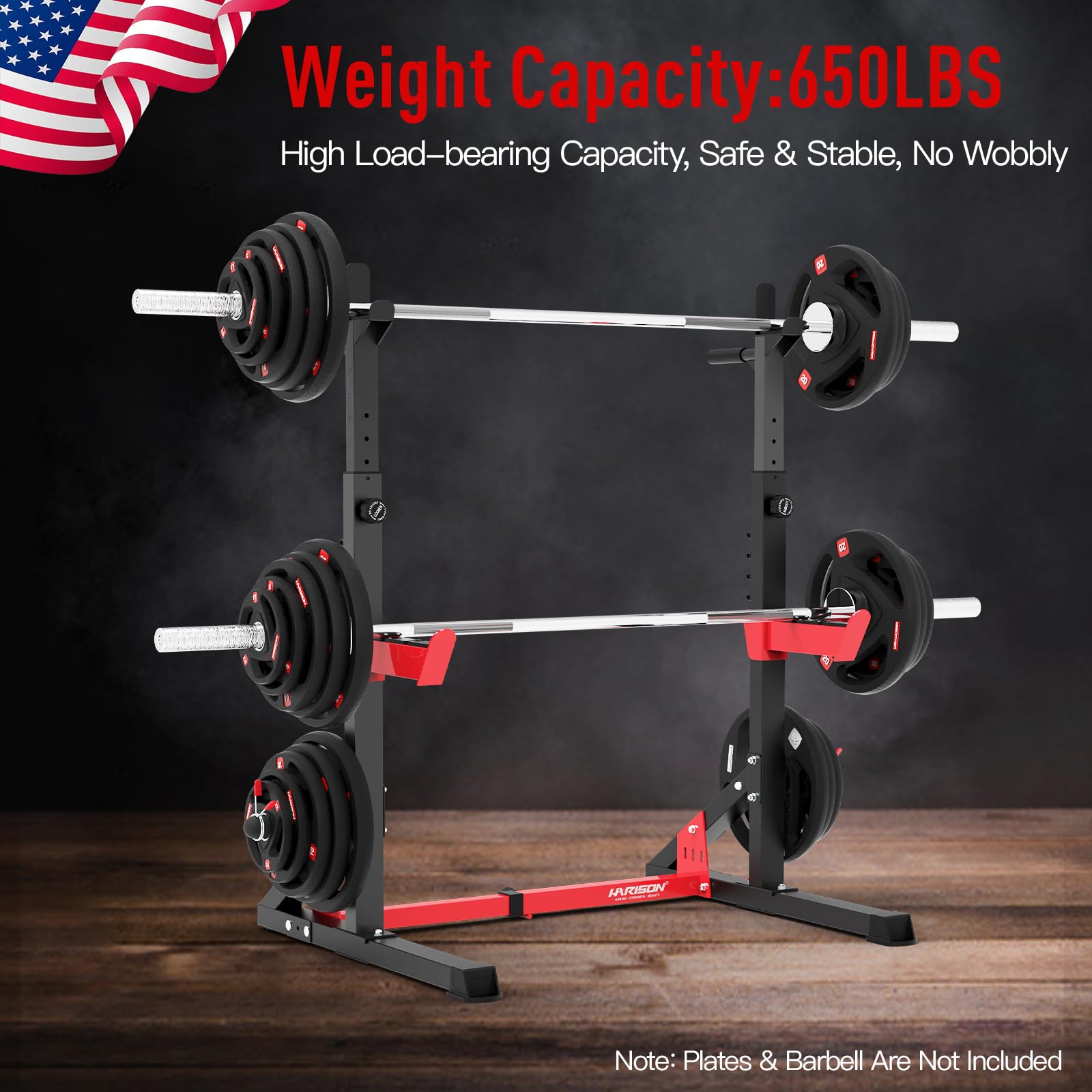 HARISON Heavy Duty Squat Rack & Power Cage - Adjustable Bench Press Rack for Home Gym, Multi-functional Weight Lifting Equipment with Barbell Storage | Perfect for Strength Training, CrossFit & Home Workouts