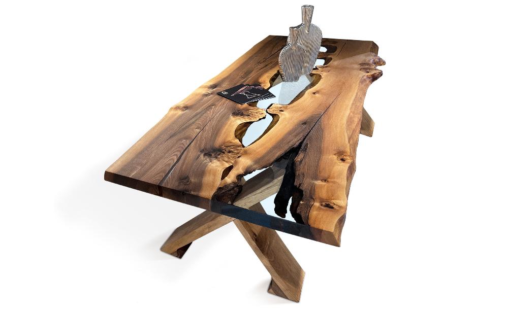 Handmade Live Edge Walnut Wood Epoxy Resin River Dining Table - Rustic Modern Farmhouse Style for Dining Room, Kitchen, or Office Conference Table
