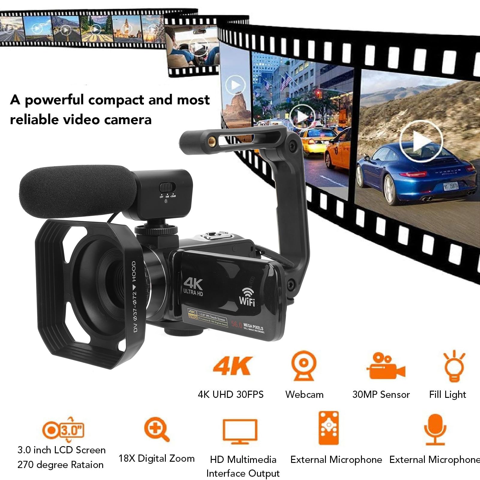 Garsent 4K WiFi Vlogging Camera with 56MP, IR Night Vision & 18X Zoom - YouTube Camera with Touch Screen, Microphone, Lens Hood & Remote - Perfect for Travel Vlogs, Live Streaming & Home Videos