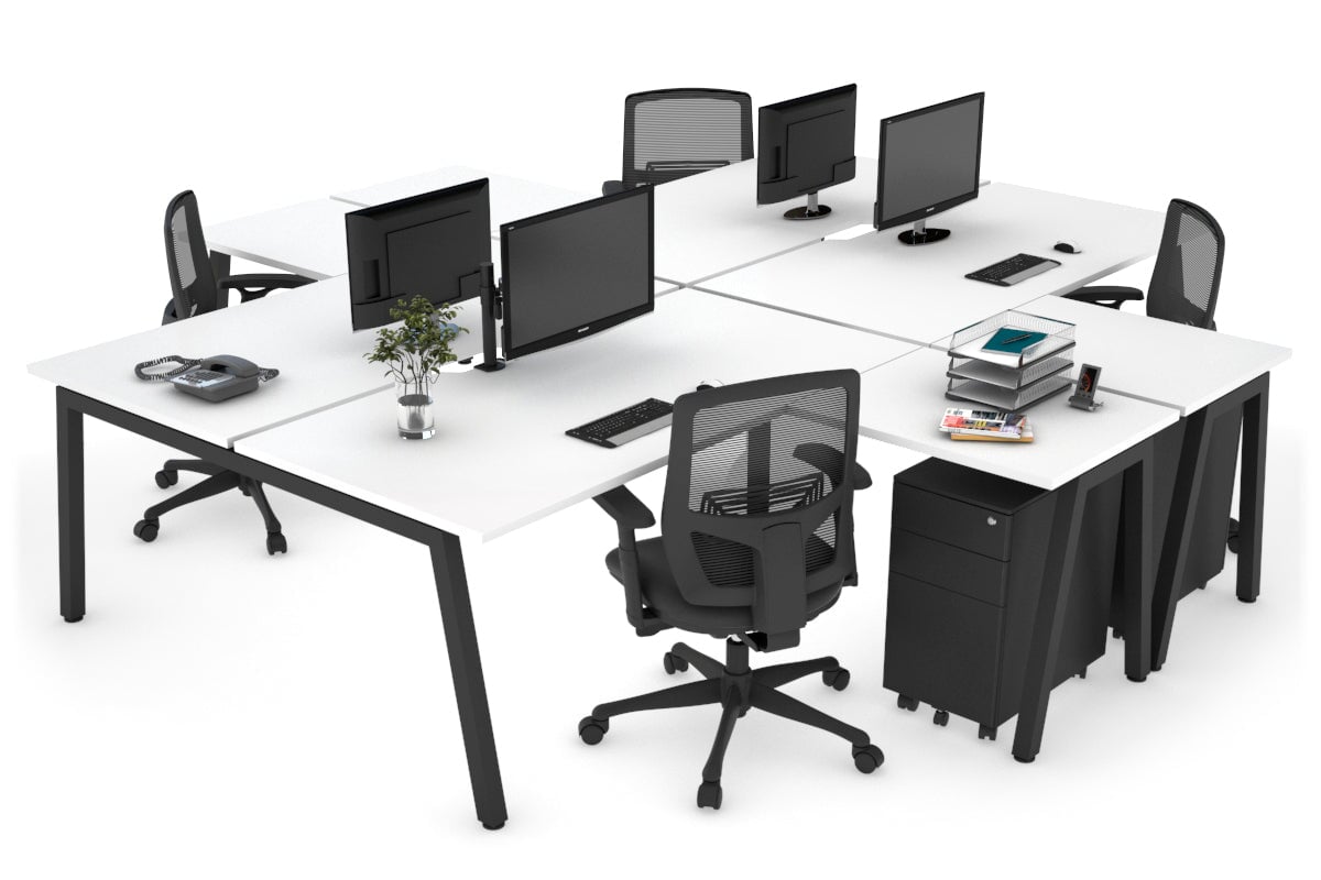 Quadro A Legs 4-Person Corner Workstation Desk - 1800L x 1800W with Cable Management Scallop for Office, Home Office & Collaborative Workspaces