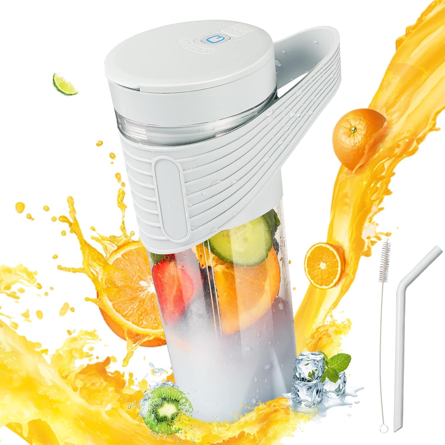 Portable USB Rechargeable Blender for Shakes & Smoothies - 20000 RPM Personal Blender with 6 Blades, 16oz Travel Fruit & Veggie Juicer Cup - Perfect for Gym, Office, Travel & Healthy On-the-Go Lifestyle