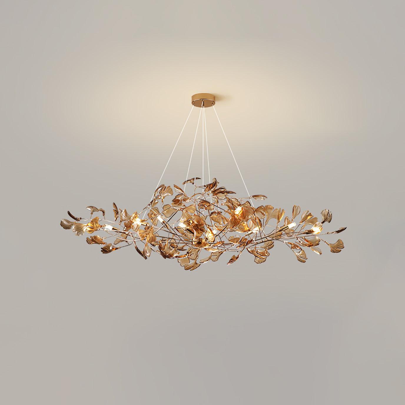 Elegant Acrylic Ginkgo Leaf Chandelier - Modern Gold Leaf Ceiling Light Fixture for Dining Room, Bedroom & Living Room Decor