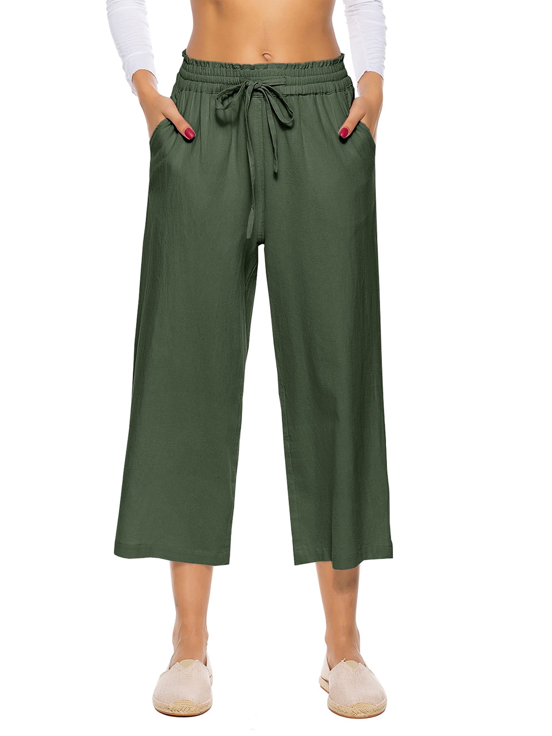 BXZUSIO Women's Linen Pants - High Waisted Wide Leg Casual Pants with Drawstring & Pockets | Breathable Summer Loungewear, Beach Vacation Outfit, Boho Chic Street Style