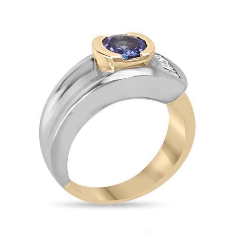 1.12tcw Vivid Violet Round Cut Tanzanite & Diamond Ring in 14K Two-Tone Gold – Perfect for Engagement, Anniversary & Special Occasion Gifts