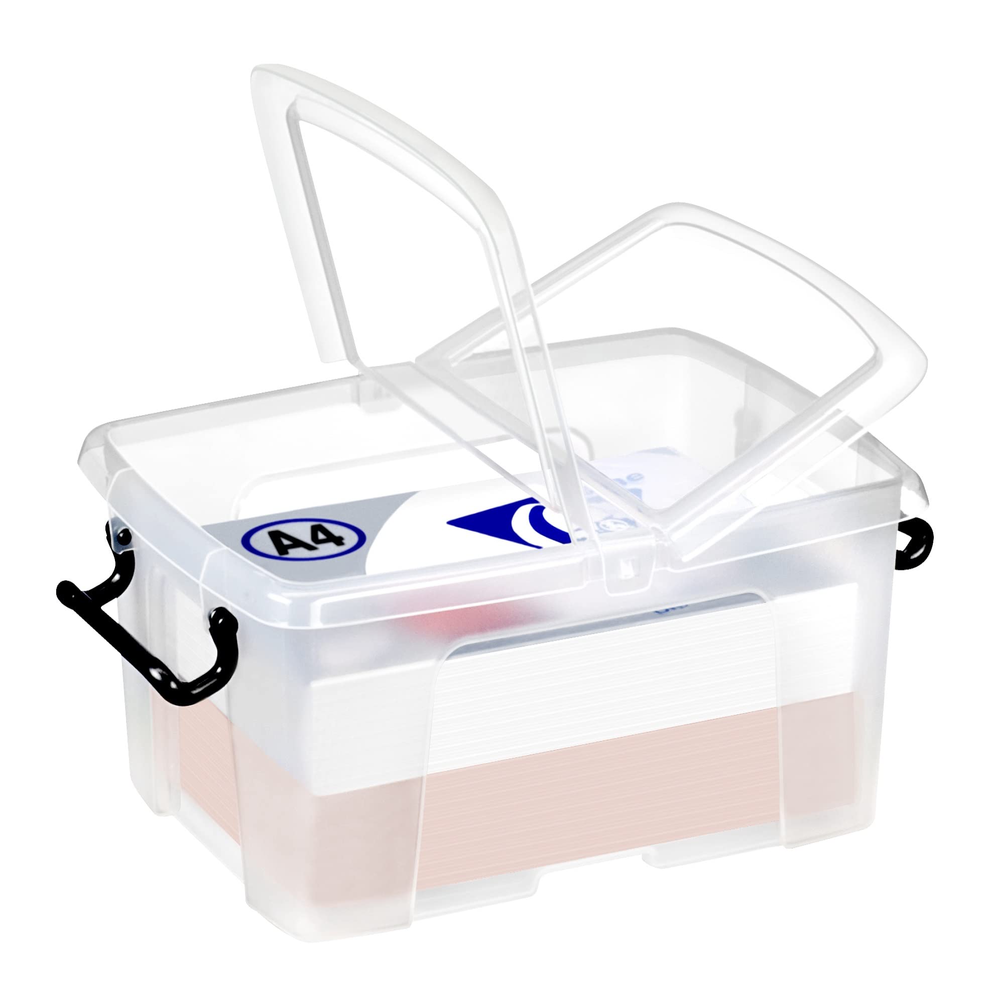 12L Clear Smart Storage Box with Clip-On Folding Lid & Carry Handles - Perfect for Home Organization, Office Supplies & Travel Accessories Storage