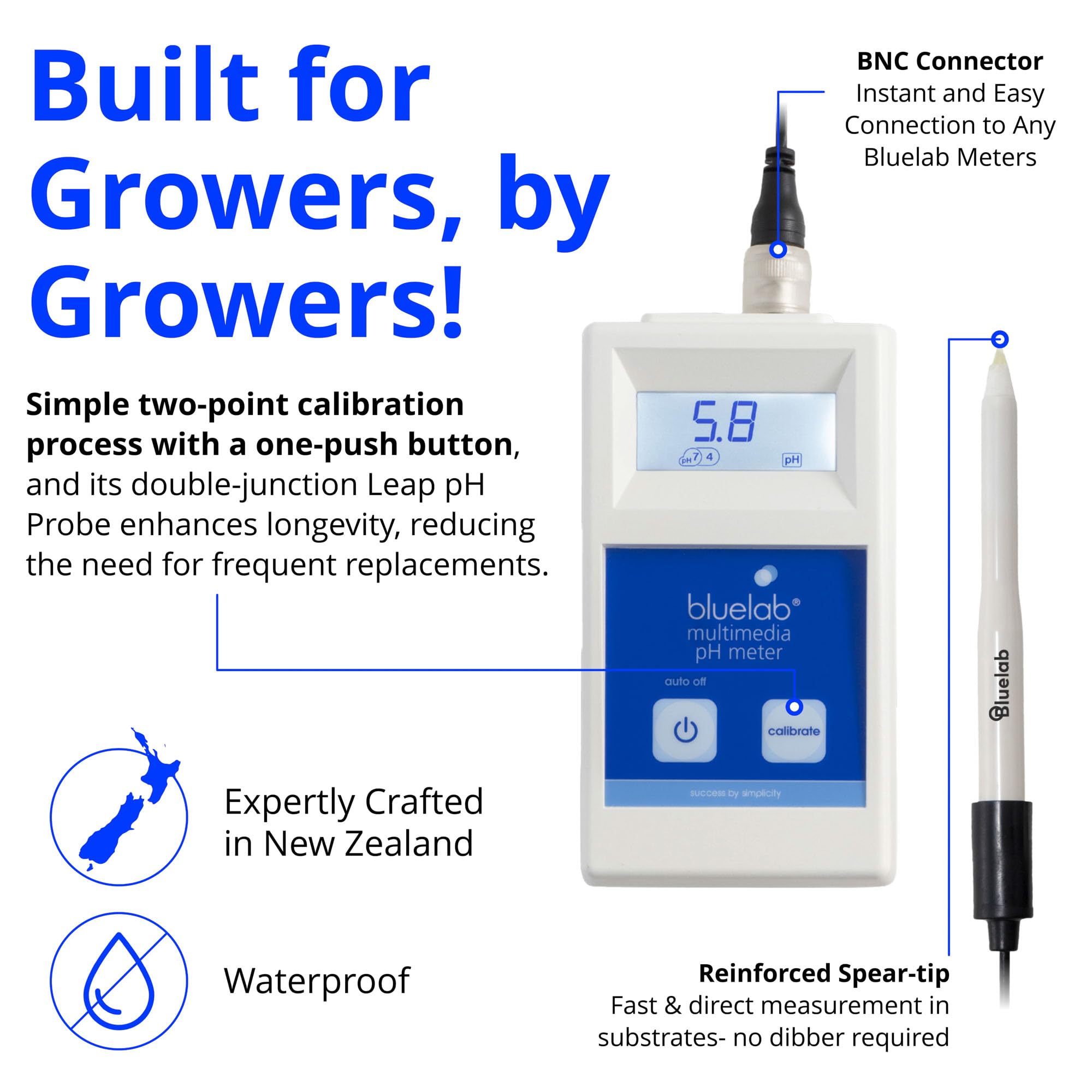 Bluelab METMULTI Digital pH Meter - Handheld Hydroponic & Soil pH Tester for Nutrient Solutions, Gardens, Greenhouses | Accurate pH Measurement for Plants, Hydroponics, Aquariums & Indoor Gardening