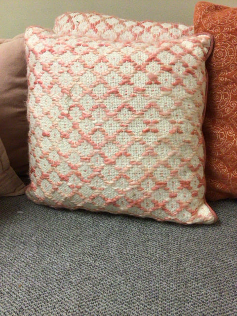 Pier 1 Pink and White Decorative Throw Pillow - Soft Cushion for Sofa, Bed, or Living Room Decor - Perfect for Home Styling and Cozy Comfort