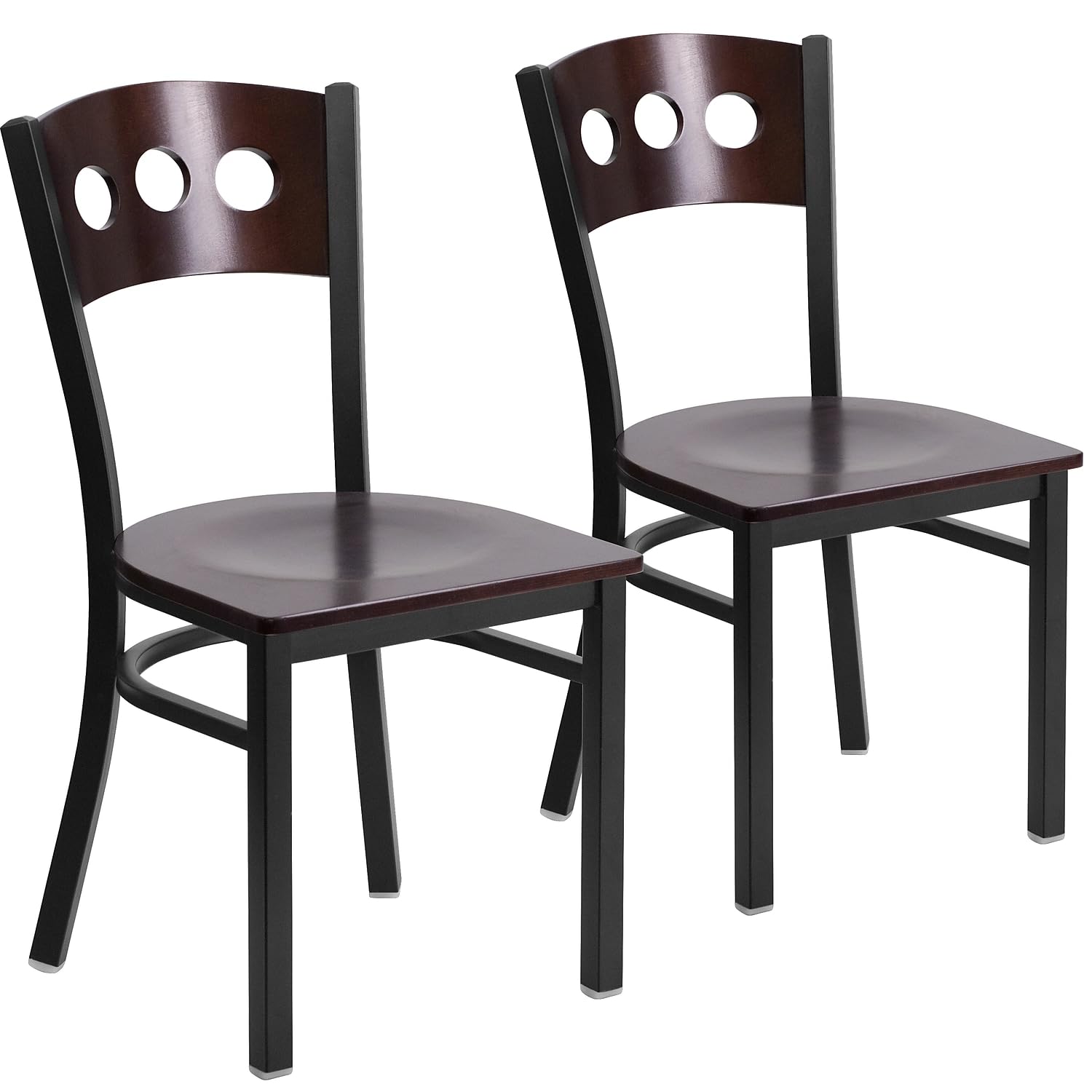 Flash Furniture 2-Pack HERCULES Series Black Metal Restaurant Chairs with 3-Circle Back Design & Walnut Wood Seat - Durable Stackable Dining Chairs for Restaurants, Cafes, and Home Kitchens