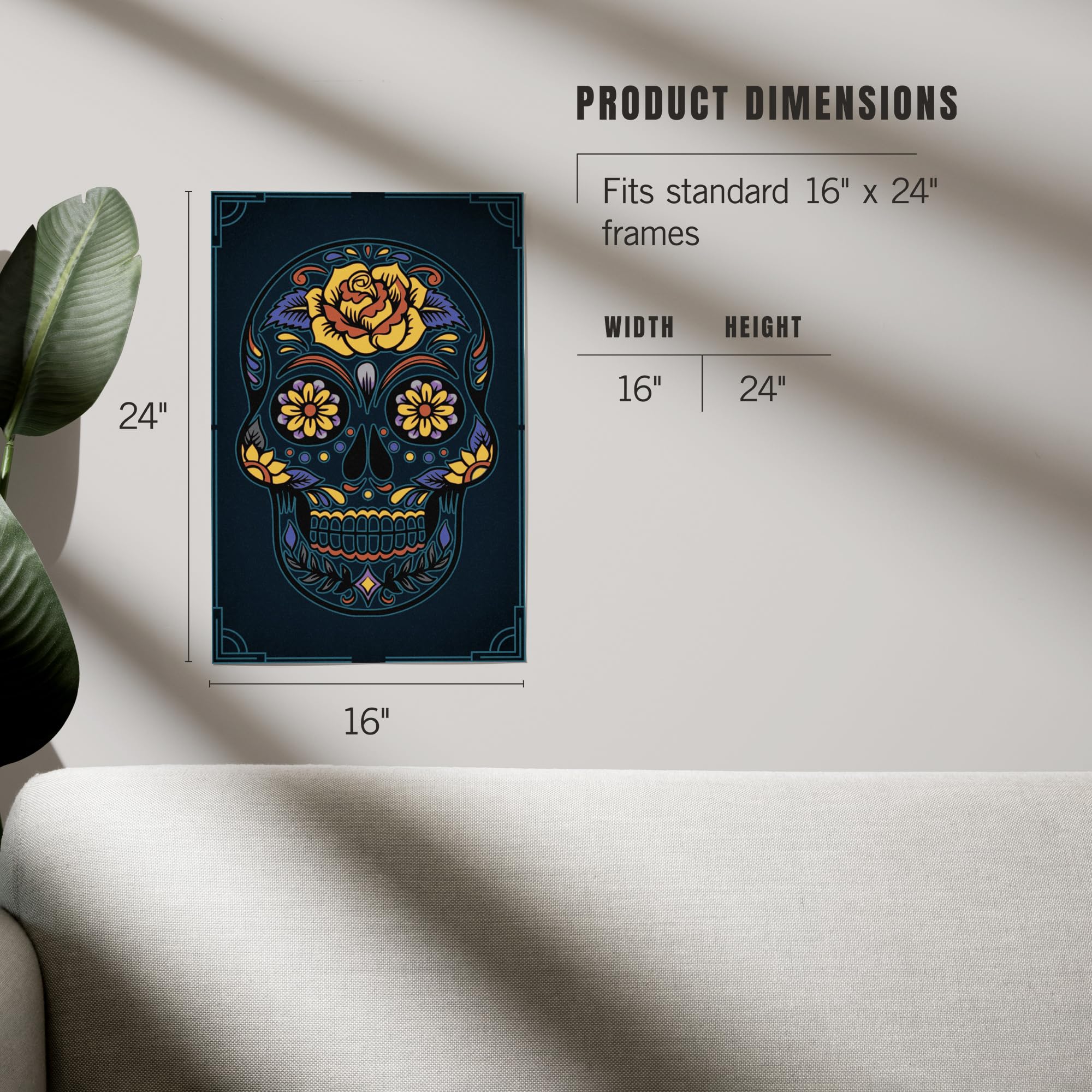 Lantern Press 16x24 Inch Giclee Art Print Wall Decor - Sugar Skull Navy Blue - Perfect for Home, Office & Gallery Decor