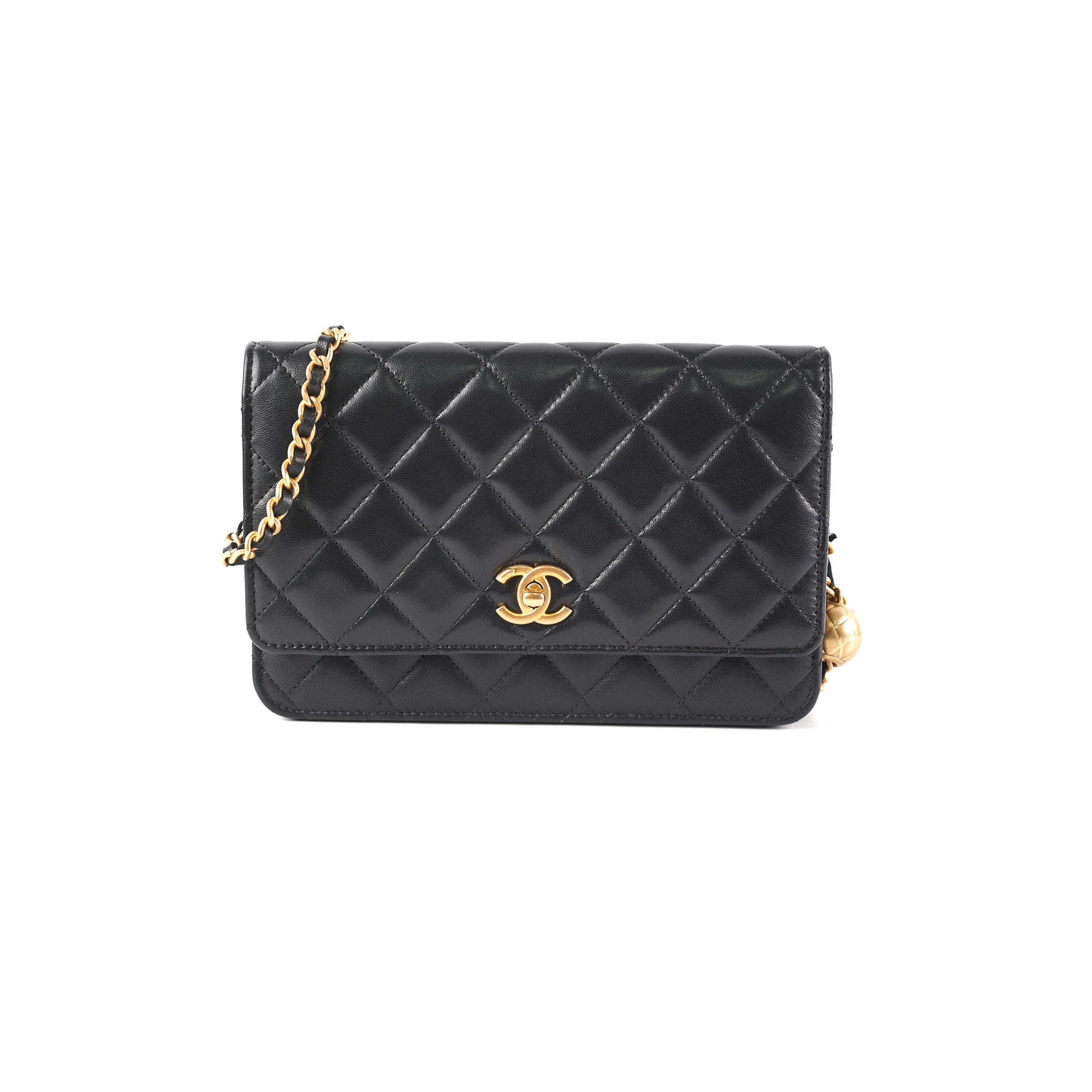 Authentic Chanel Lambskin Pearl Crush Wallet on Chain WOC Black with Microchip - Luxury Crossbody Bag for Women, Perfect for Evening Events & Date Nights