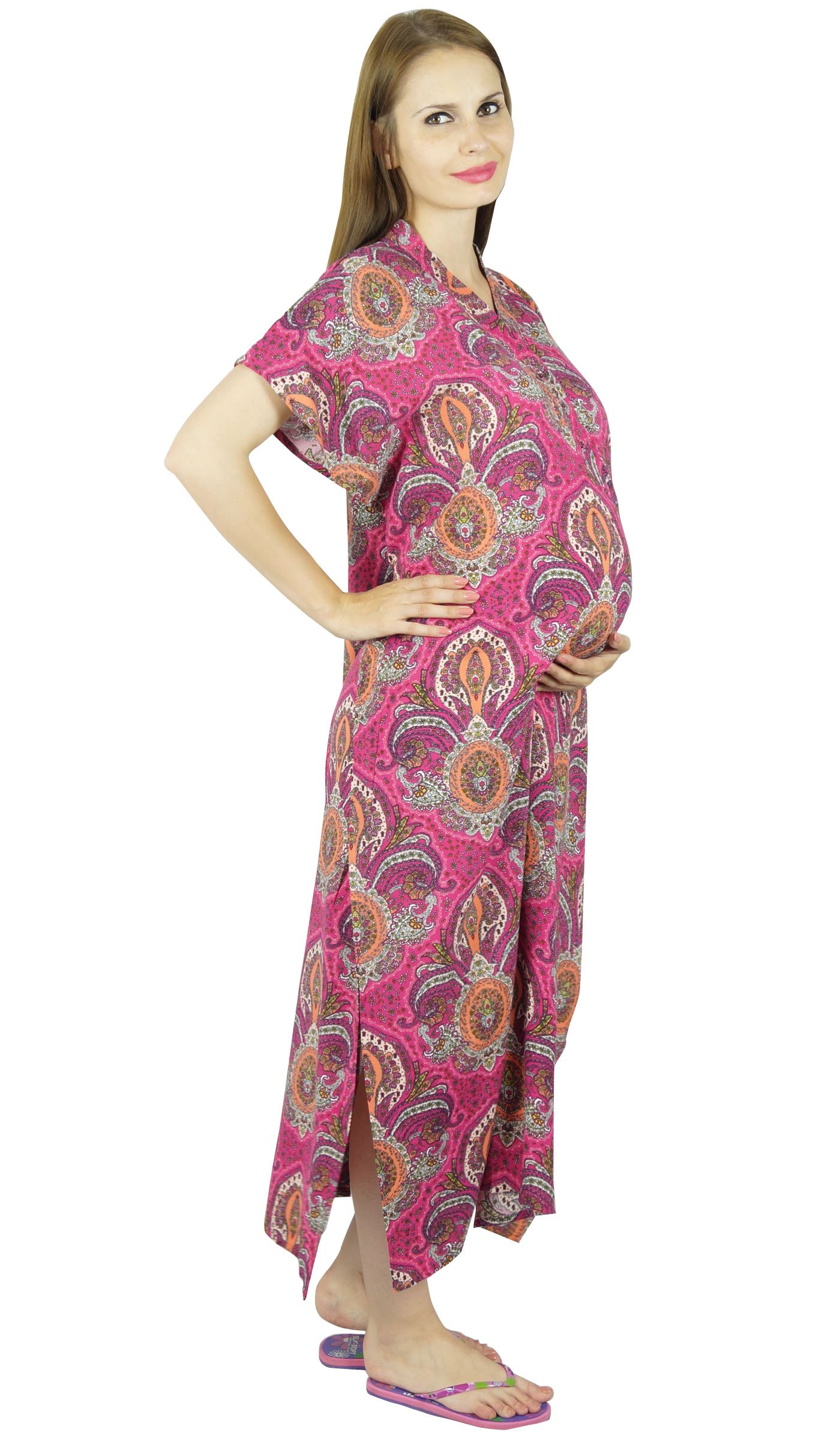 Bimba Maternity Nursing Nightgown - Front & Back Button Hospital Kaftan with Belt - Soft Pink Postpartum Gown for Breastfeeding & Recovery - Perfect for Hospital Stay, Nursing at Home, and Comfortable Sleep