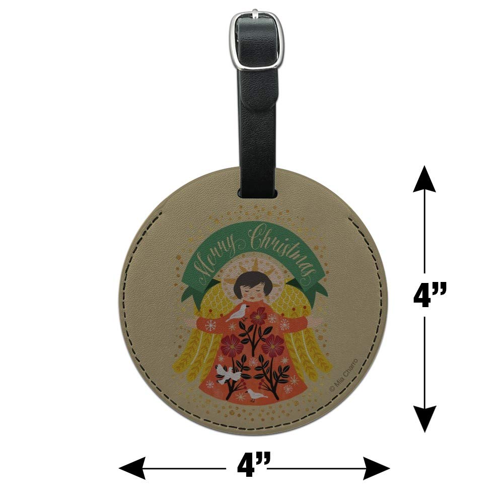 Christmas Angel Round Leather Luggage Tag - Personalized Carry-On Suitcase ID Tag for Travel - Perfect Holiday Gift for Frequent Flyers & Vacationers