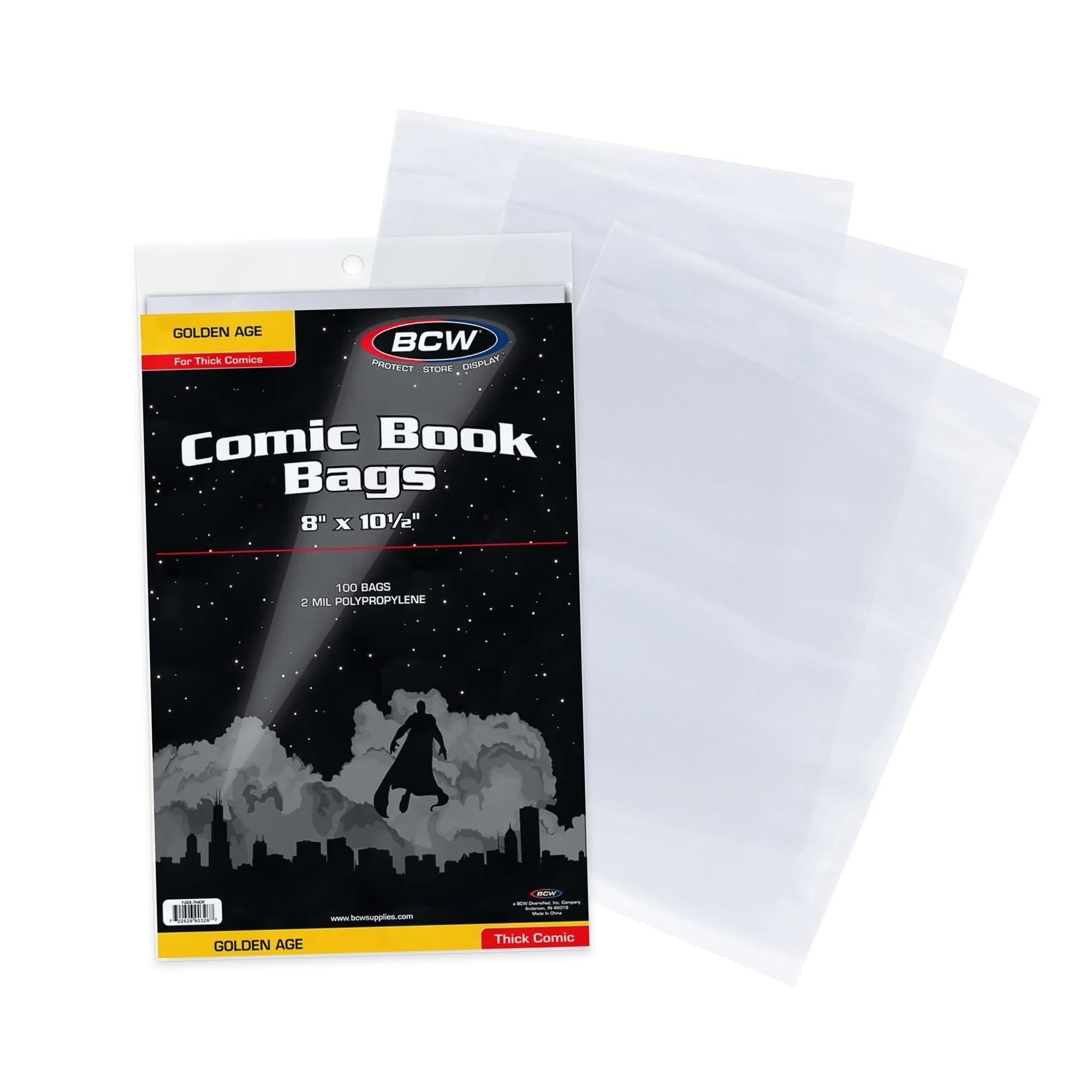 BCW Thick Golden Age Comic Bags - 100 Count | Acid-Free Polypropylene Sleeves for Comic Book Protection | Crystal Clear Storage for Golden Age Comics | Perfect for Collectors & Long-Term Preservation