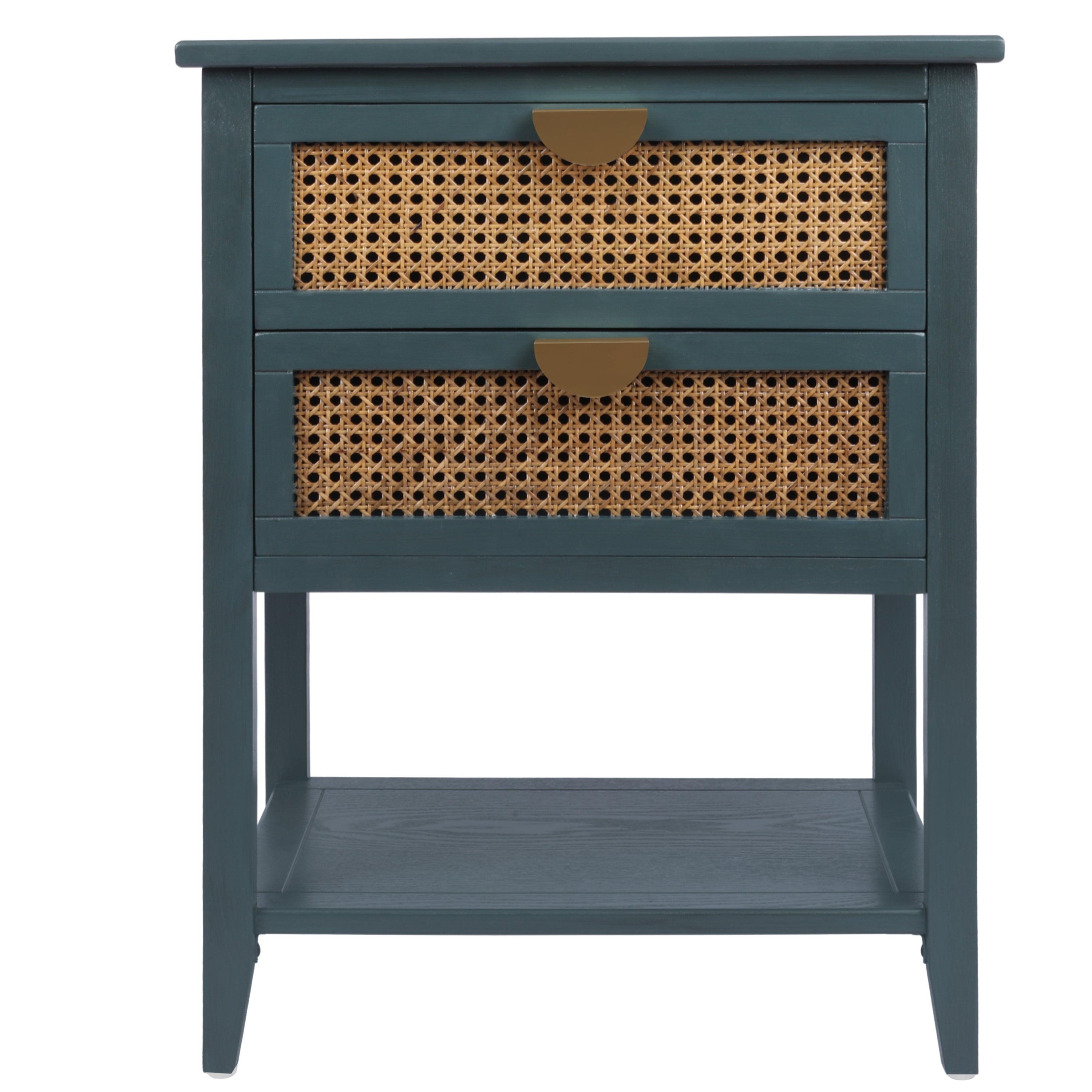 2 Drawer Rattan Side Table - Natural Woven End Table for Bedroom, Living Room, Study | Nightstand, Sofa Accent, Coffee Table Companion