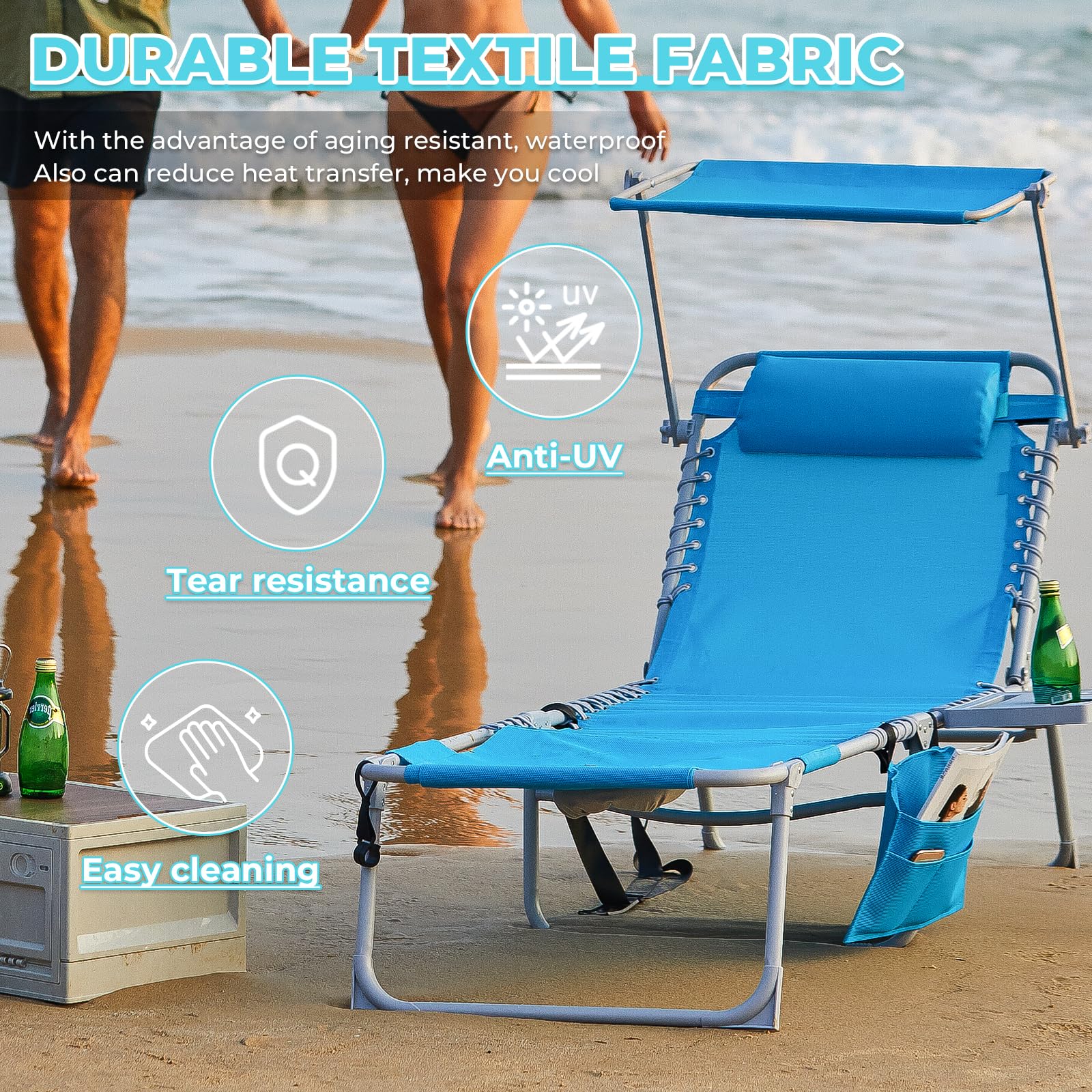 WEJOY Folding Tanning Chair with Face Hole - Adjustable Backrest, Canopy Shade, Side Table & Storage Pocket - Portable Chaise Lounge for Beach, Pool, Patio, Camping & Backyard Sunbathing | Perfect for Relaxing, Reading & Outdoor Lounging