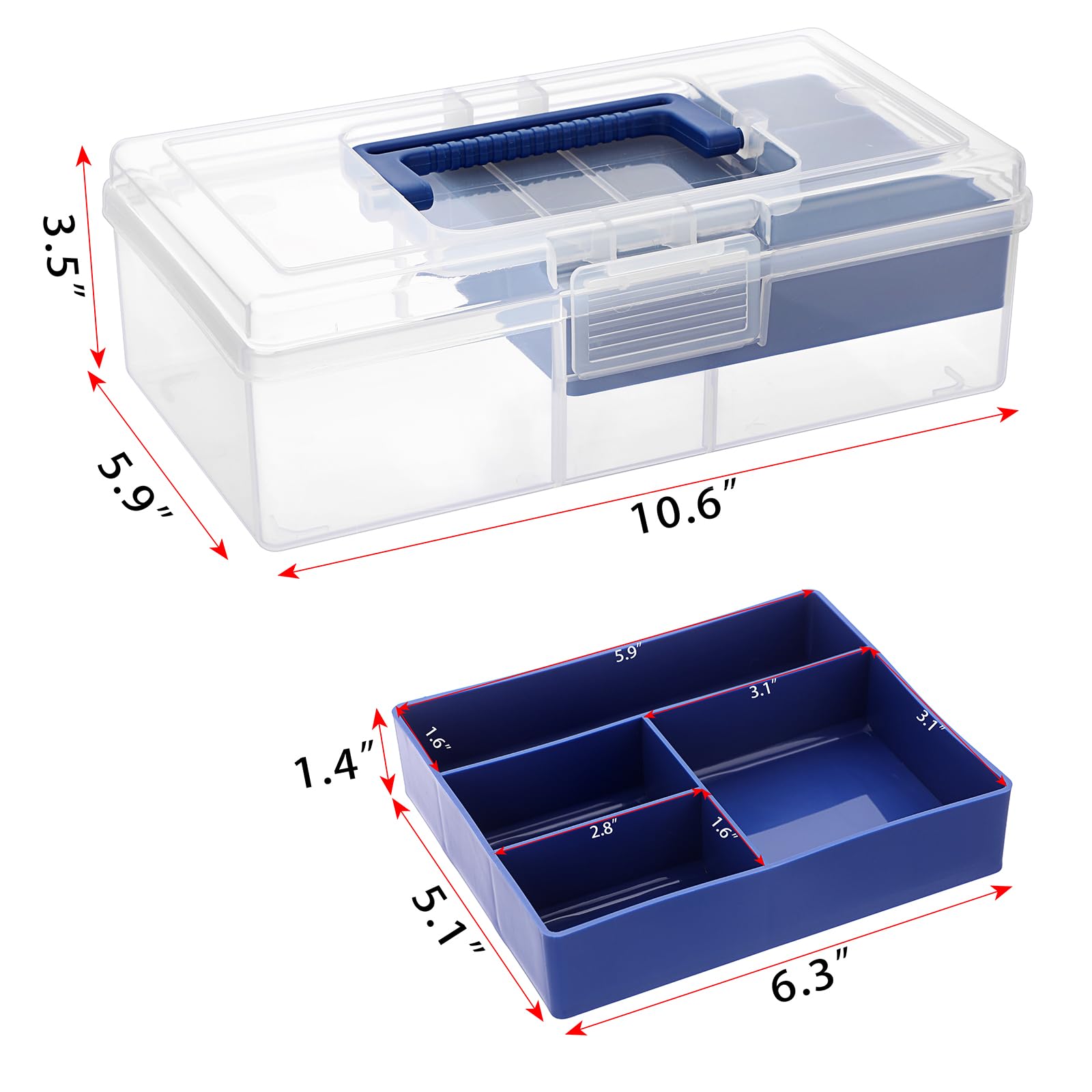 BTSKY Clear Plastic Storage Box with Removable Tray - Multipurpose Organizer for Stationery, Sewing Supplies, Art & Craft Materials - Portable Home Utility Box with Handle (Blue) - Perfect for Office, Craft Room & Home Organization