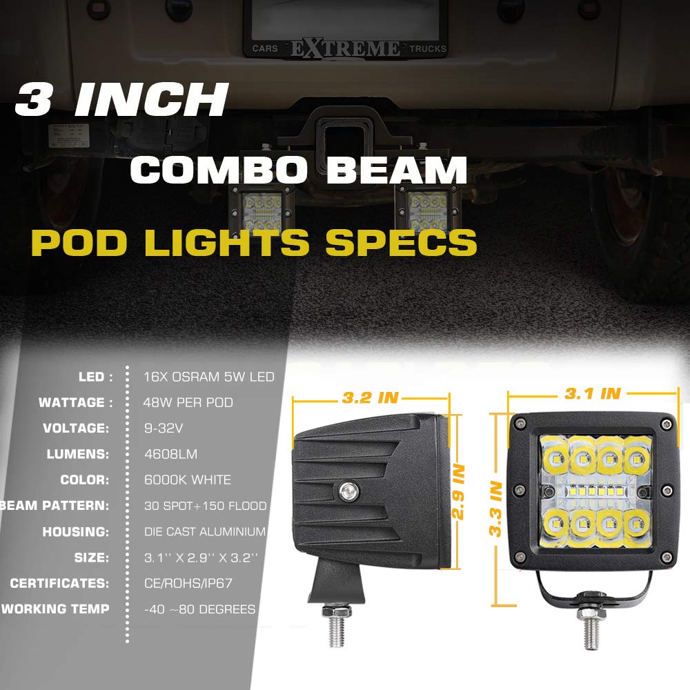2PCS 3 Inch Chelhead Hitch Lights - Waterproof LED Reverse Lights with 2.5