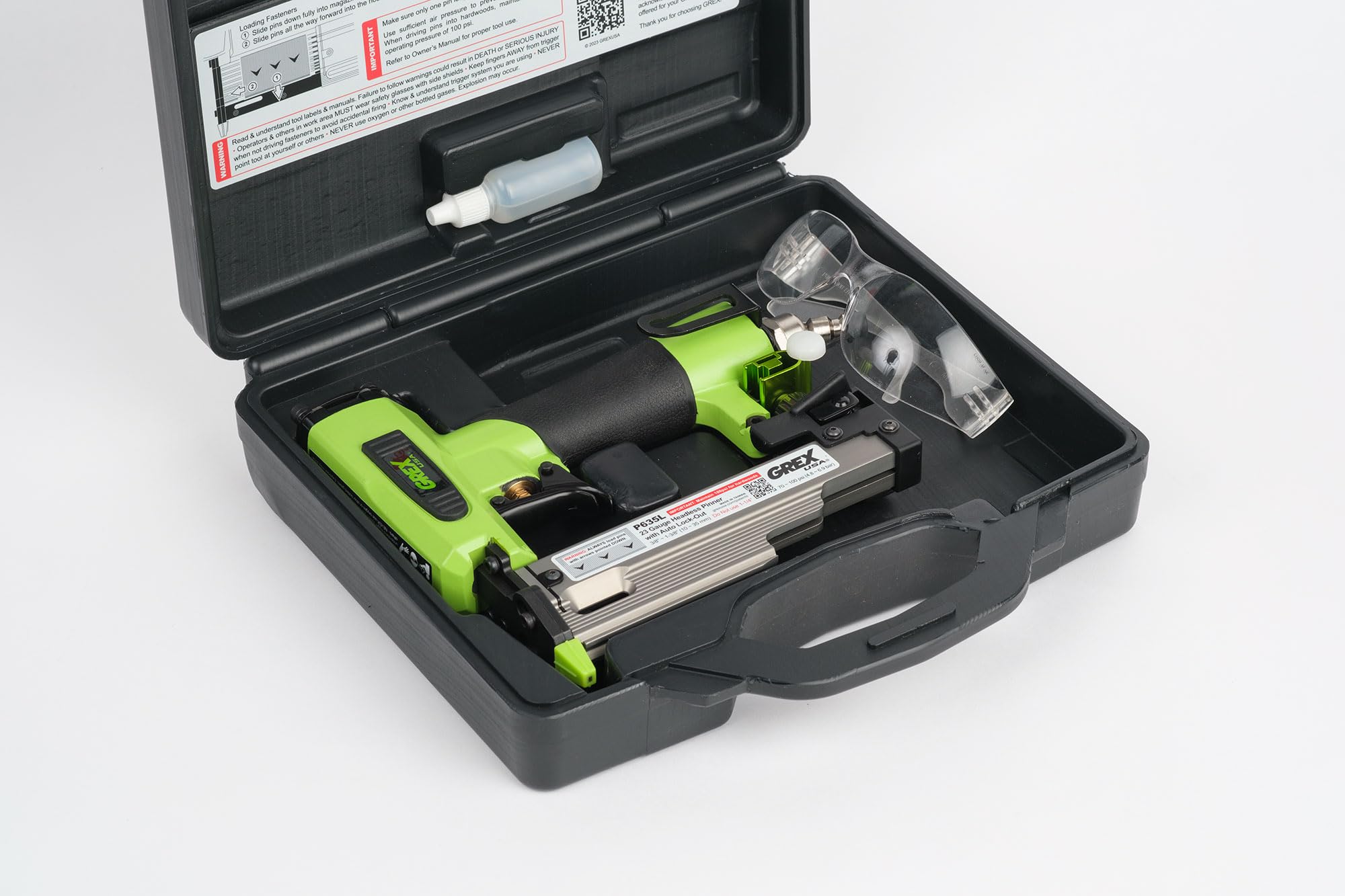 Grex P635L 23 Gauge Headless Pinner Nail Gun with Auto Lock-Out & Edge Guide - Perfect for Trim Work, Cabinetry, and Fine Woodworking Projects