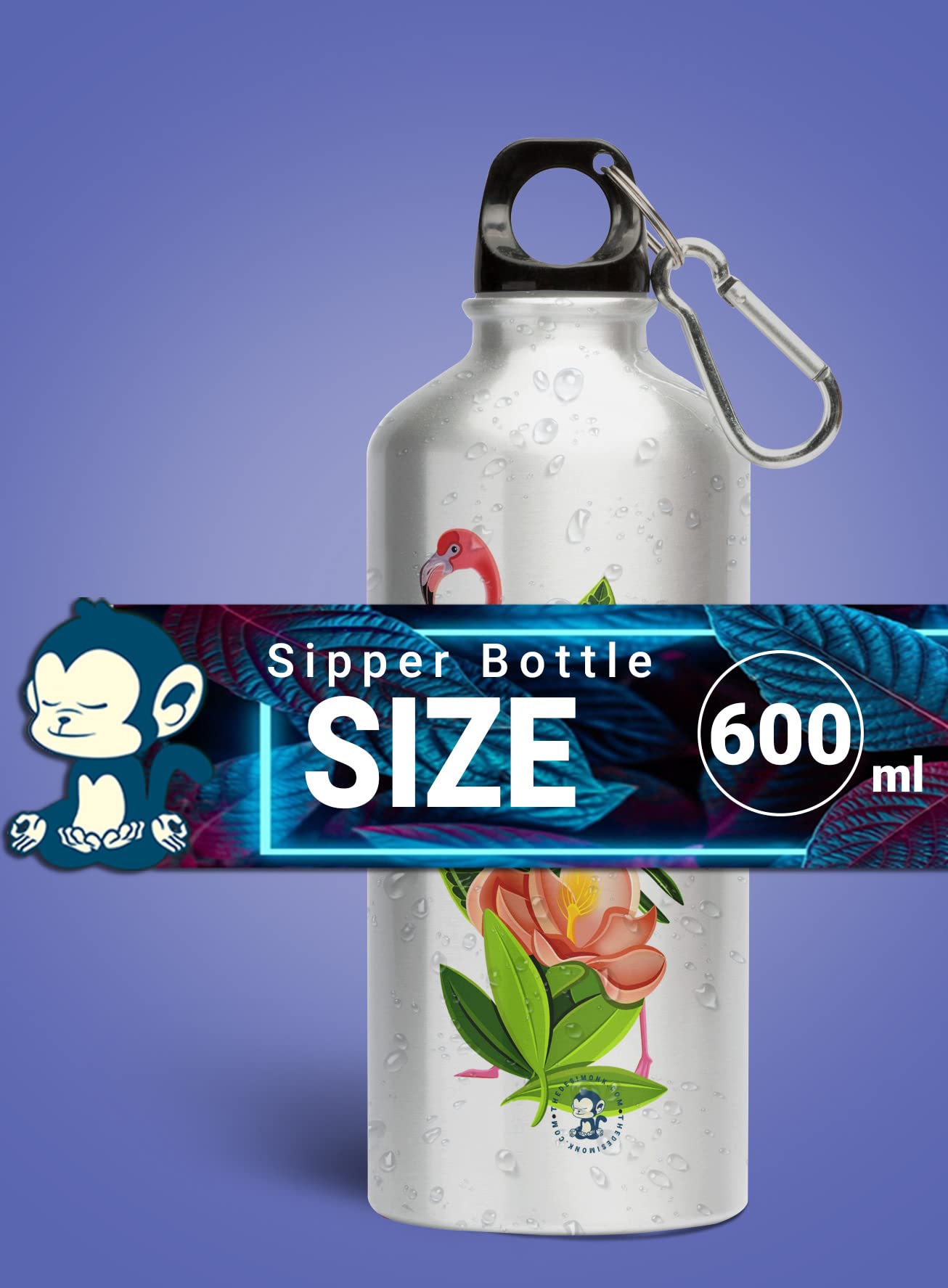 Premium Flamingo Printed Aluminum Water Bottle - 600ml Insulated Bird Design Bottle with Leak-Proof Lid | Ideal for Gym, Hiking, Travel & Outdoor Activities | BPA-Free & Eco-Friendly