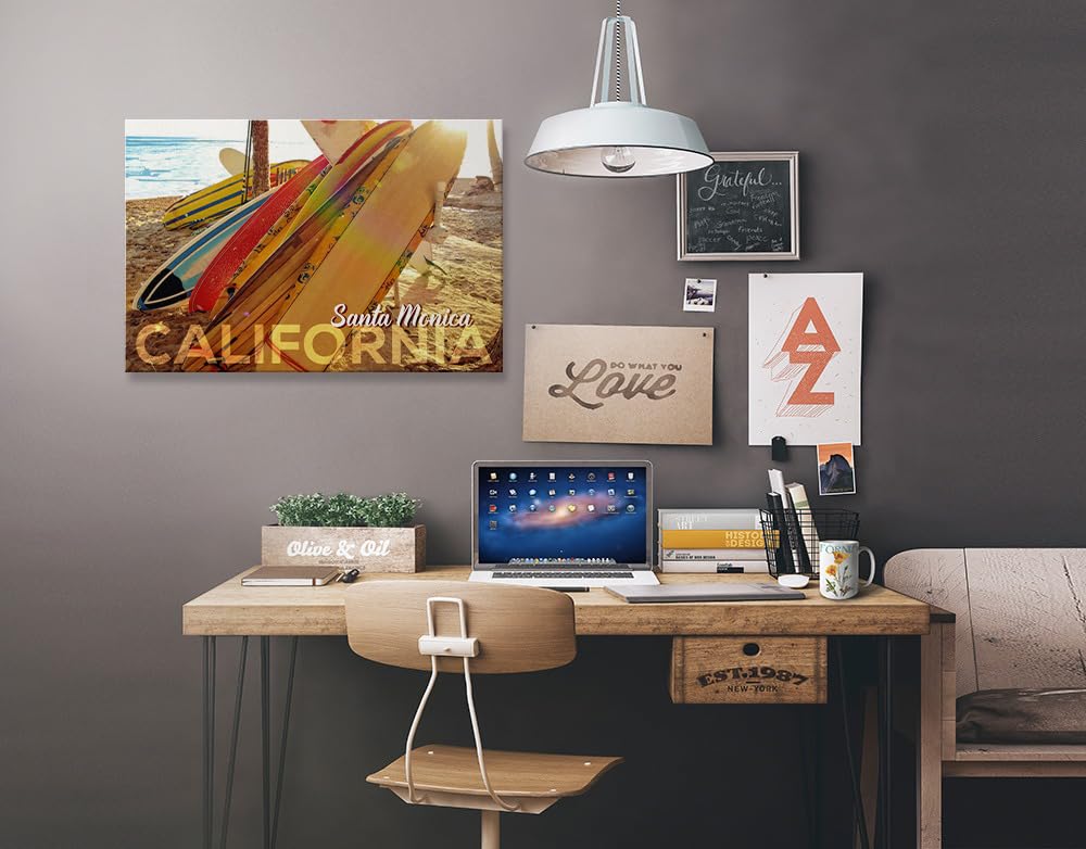 Santa Monica Surfboards Wall Art - 16x24 Wrapped Canvas Print - California Beach Decor for Living Room, Bedroom & Office