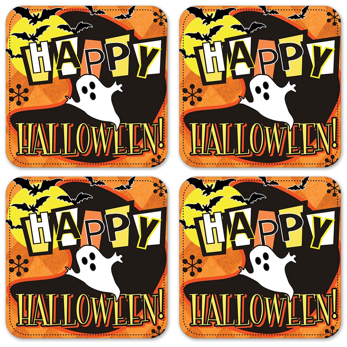 Premium Ghost-Themed Vinyl Drink Coasters Set of 4 - Absorbent & Durable Bar Coasters for Home, Office, or Party Use - Protect Your Tables in Style