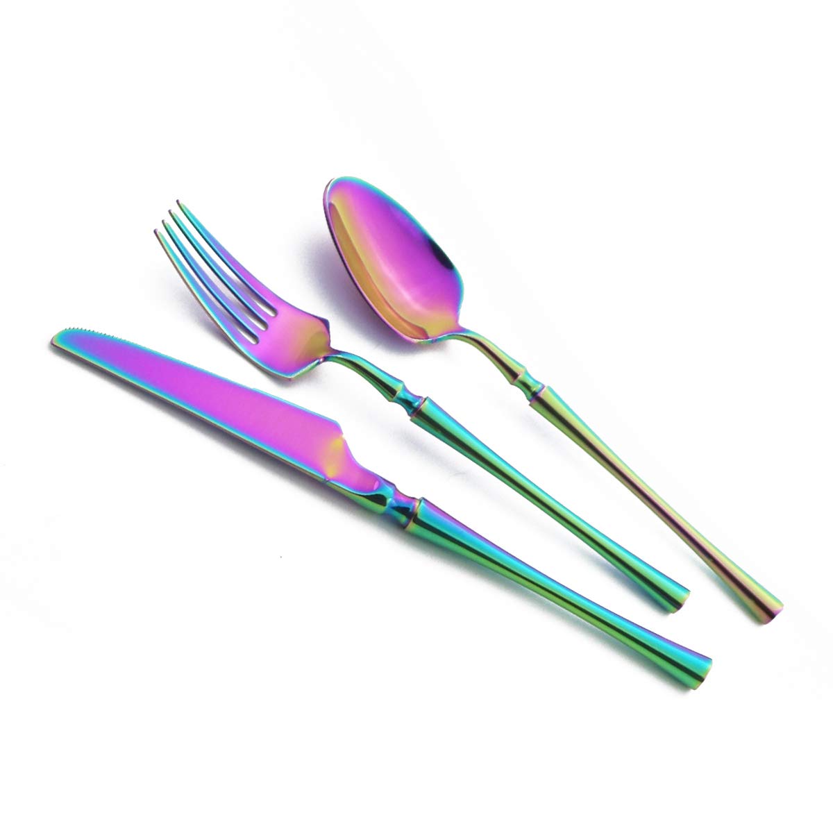 24-Piece Stainless Steel Silverware Set - Mirror Polished Iridescent Flatware Cutlery Set for 6 (Knives, Forks, Spoons) - Modern Design with Smooth Edges - Rainbow Finish - Perfect for Dinner Parties, Restaurants & Home Dining