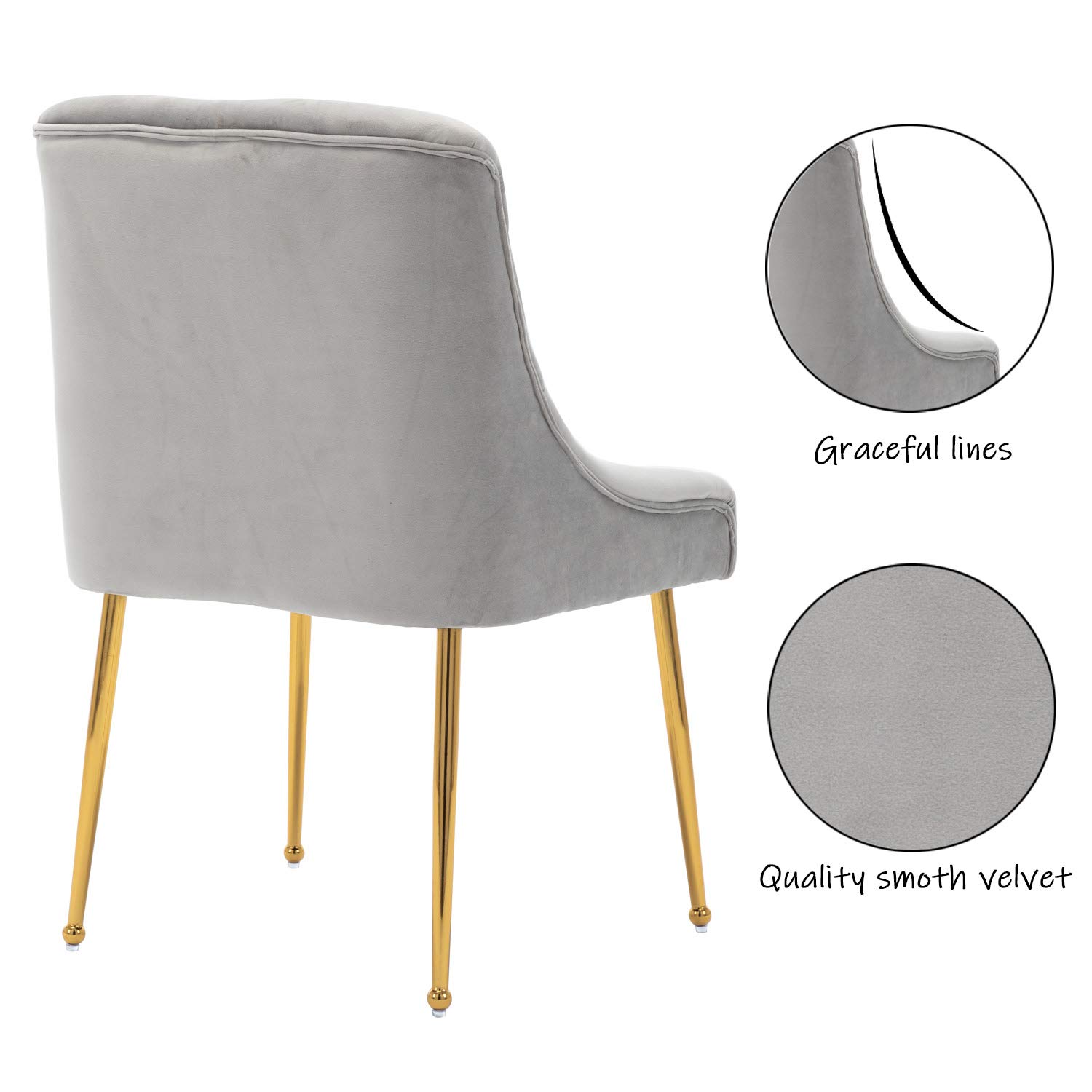 Guyou Grey Velvet Dining Chairs Set of 4 - Modern Upholstered Accent Chairs with Gold Metal Legs for Kitchen, Dining Room, Living Room & Bedroom - Soft Velvet Fabric & Sturdy Frame - Perfect for Dinner Parties, Home Decor & Small Spaces (Grey)