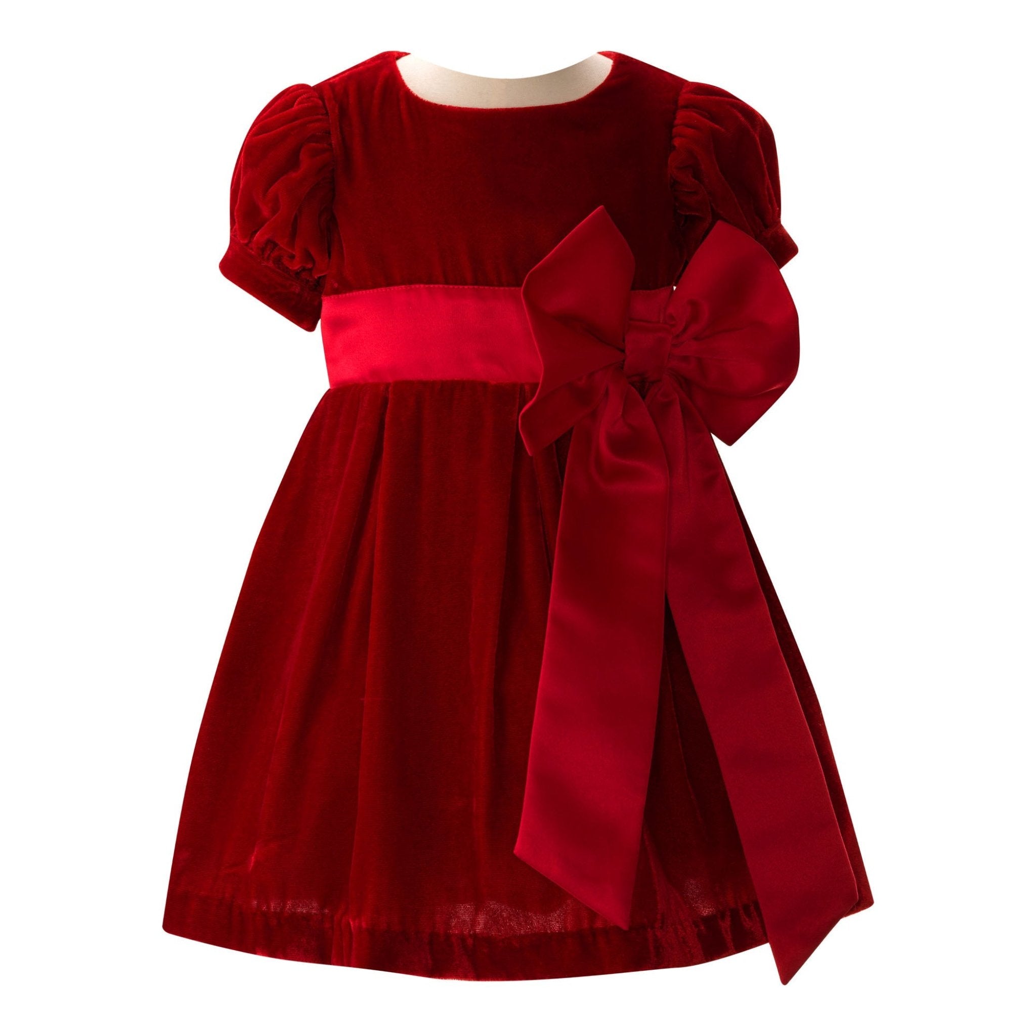 Adorable Baby Girl Crushed Velvet Bow Dress - Soft Red Velvet Party Dress for Infants & Toddlers | Perfect for Birthday Parties, Christmas Photos & Special Occasions