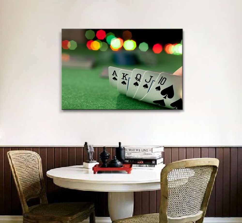 Casino-Themed Playing Cards & Poker Canvas Wall Art - Modern Home Decor Stretched Gallery Wrap Giclee Print (32