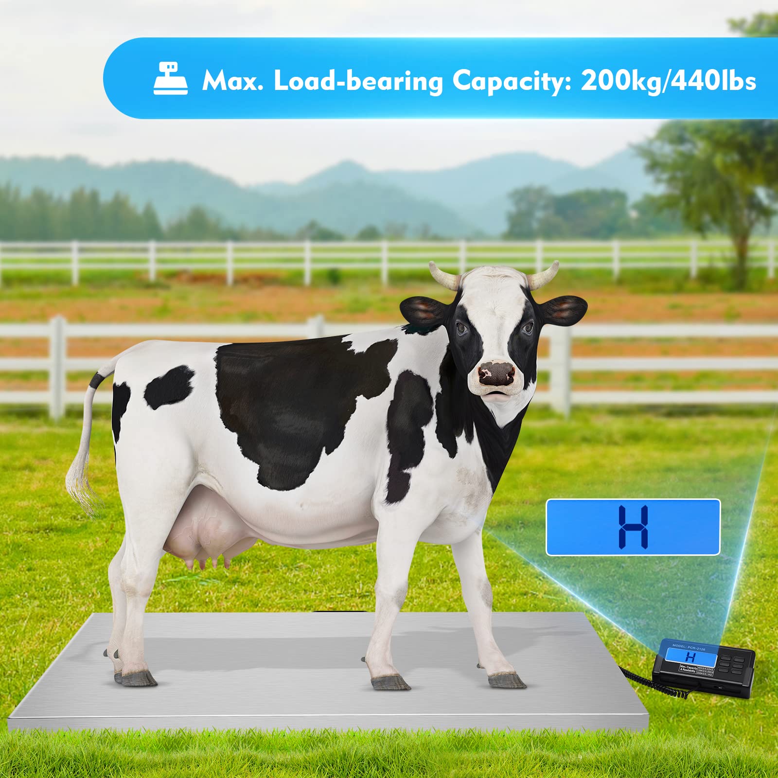 440lb Digital Display Stainless Steel Pet Weighing Scale - Heavy Duty Livestock Vet Platform Scale for Hogs, Dogs, Pigs & Sheep - Accurate Shipping Scale for Farms, Vet Clinics & Pet Owners